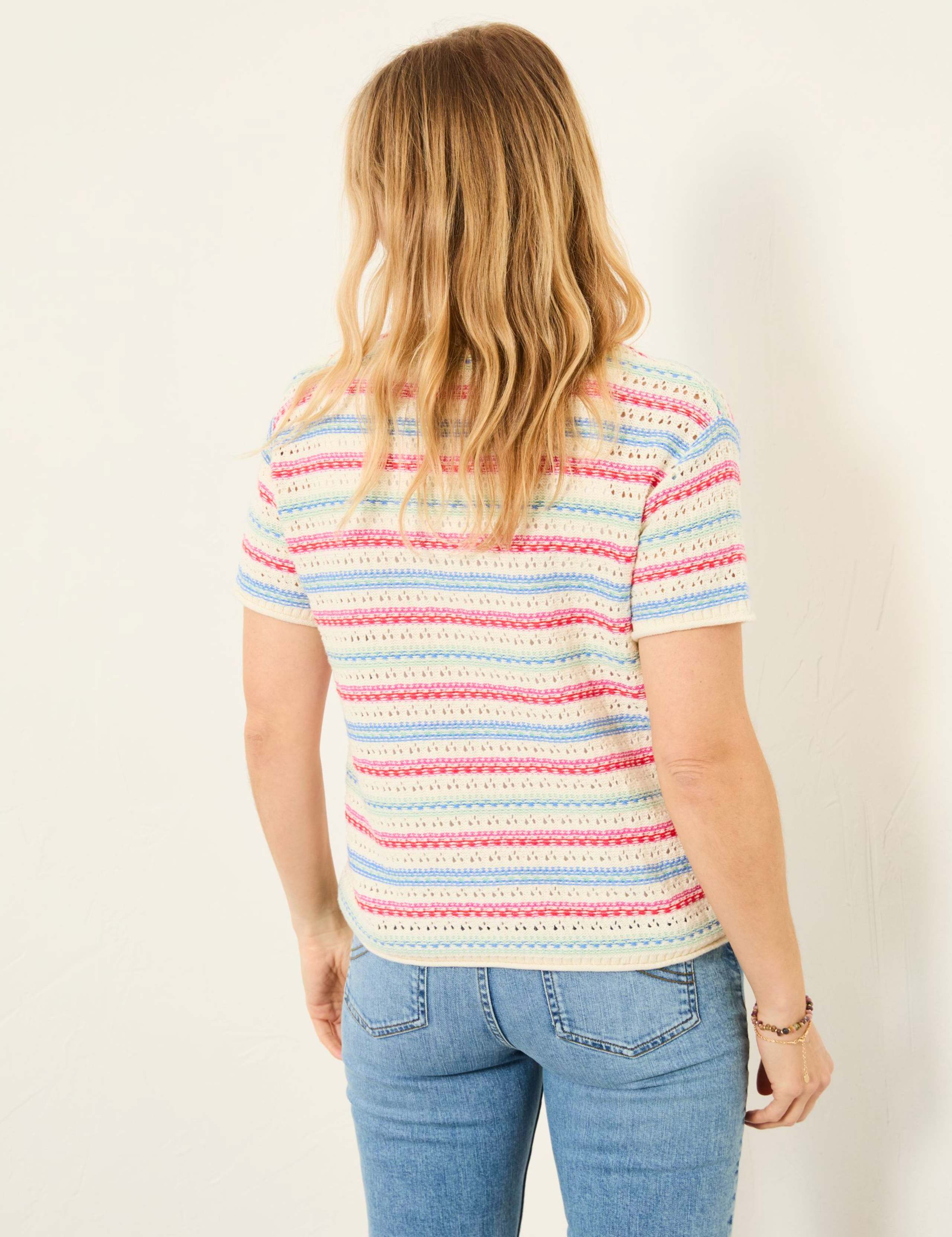 Pure Cotton Striped Pointelle Knitted Top 4 of 5