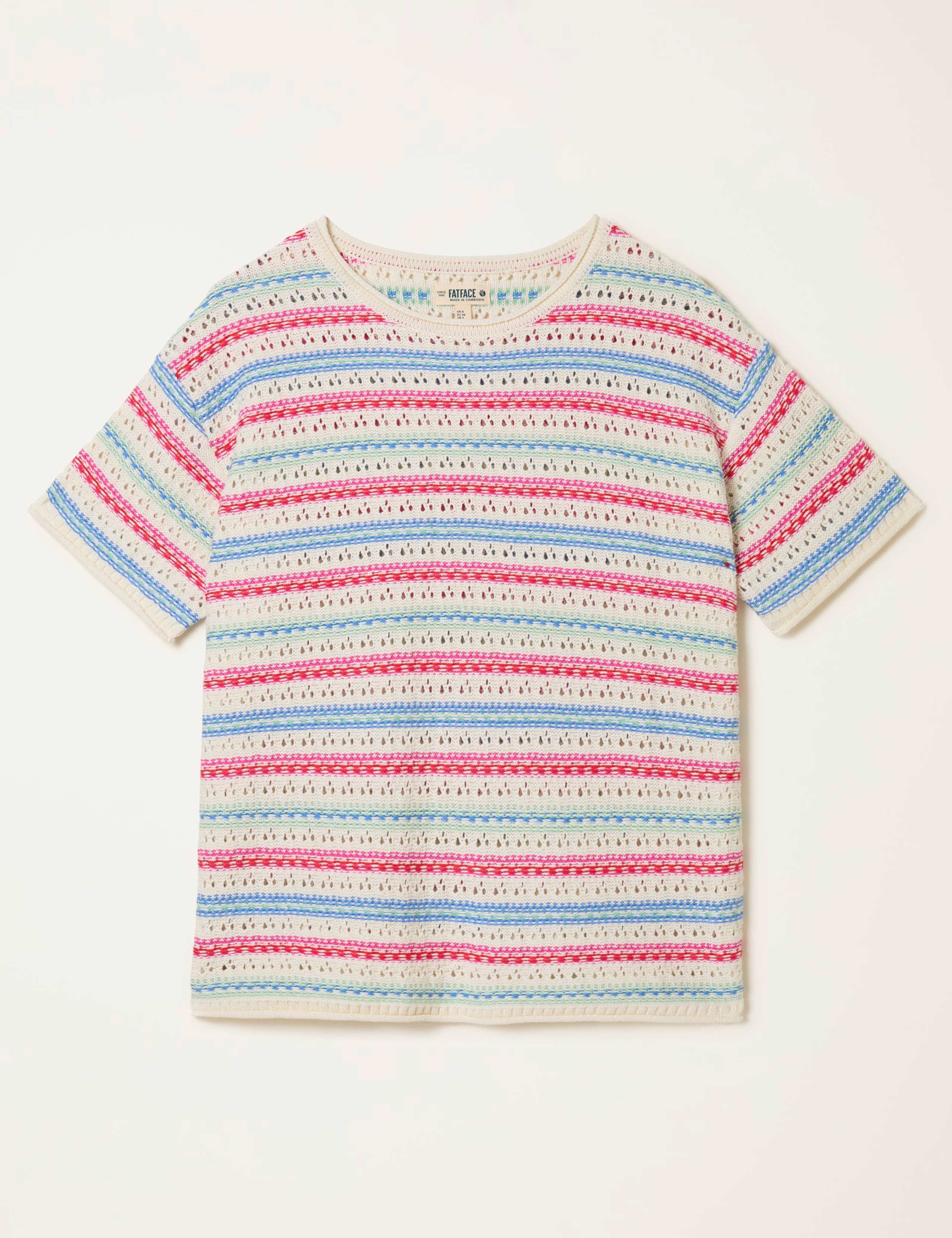 Pure Cotton Striped Pointelle Knitted Top 2 of 5