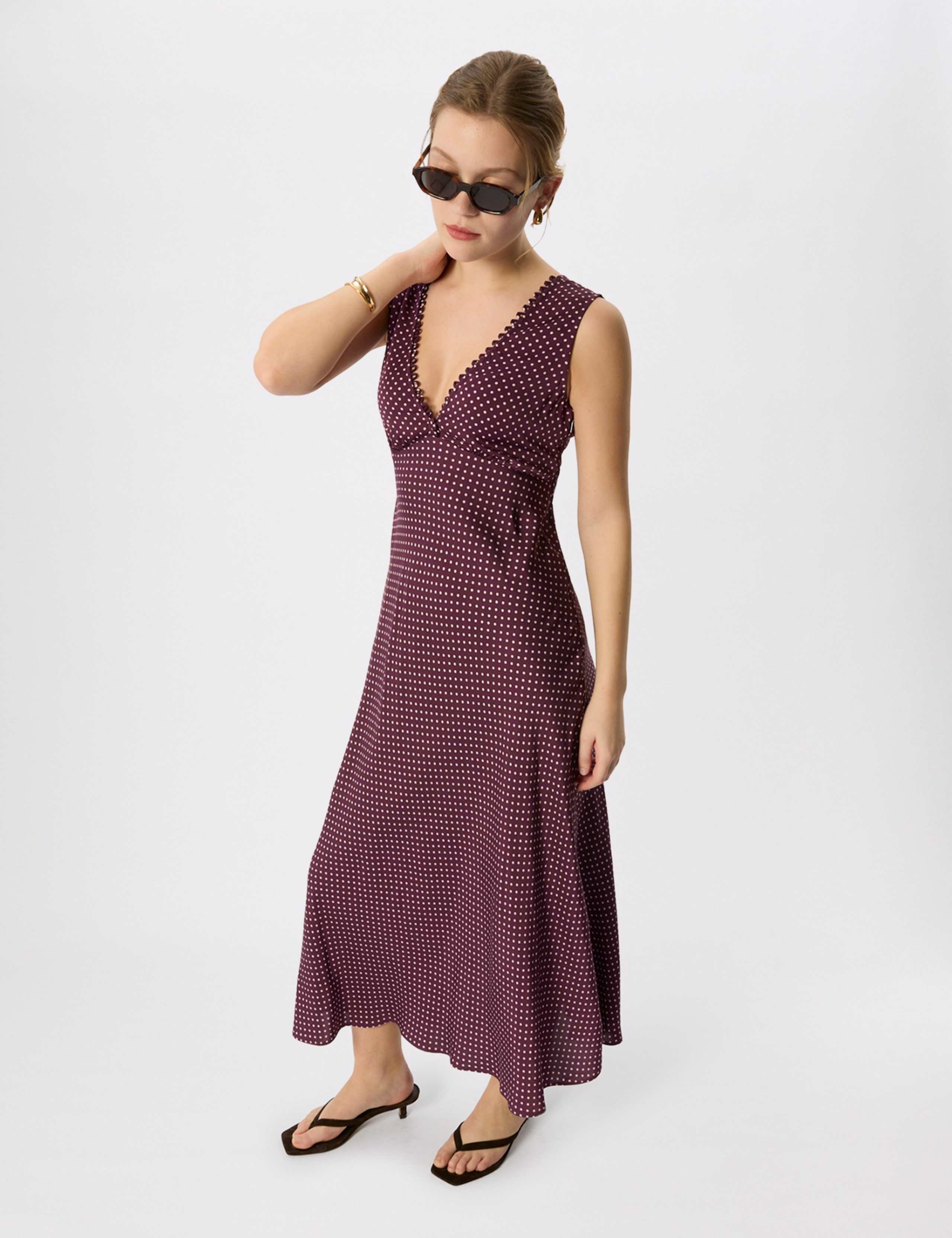 Spot Print V-Neck Midi Tea Dress 1 of 6