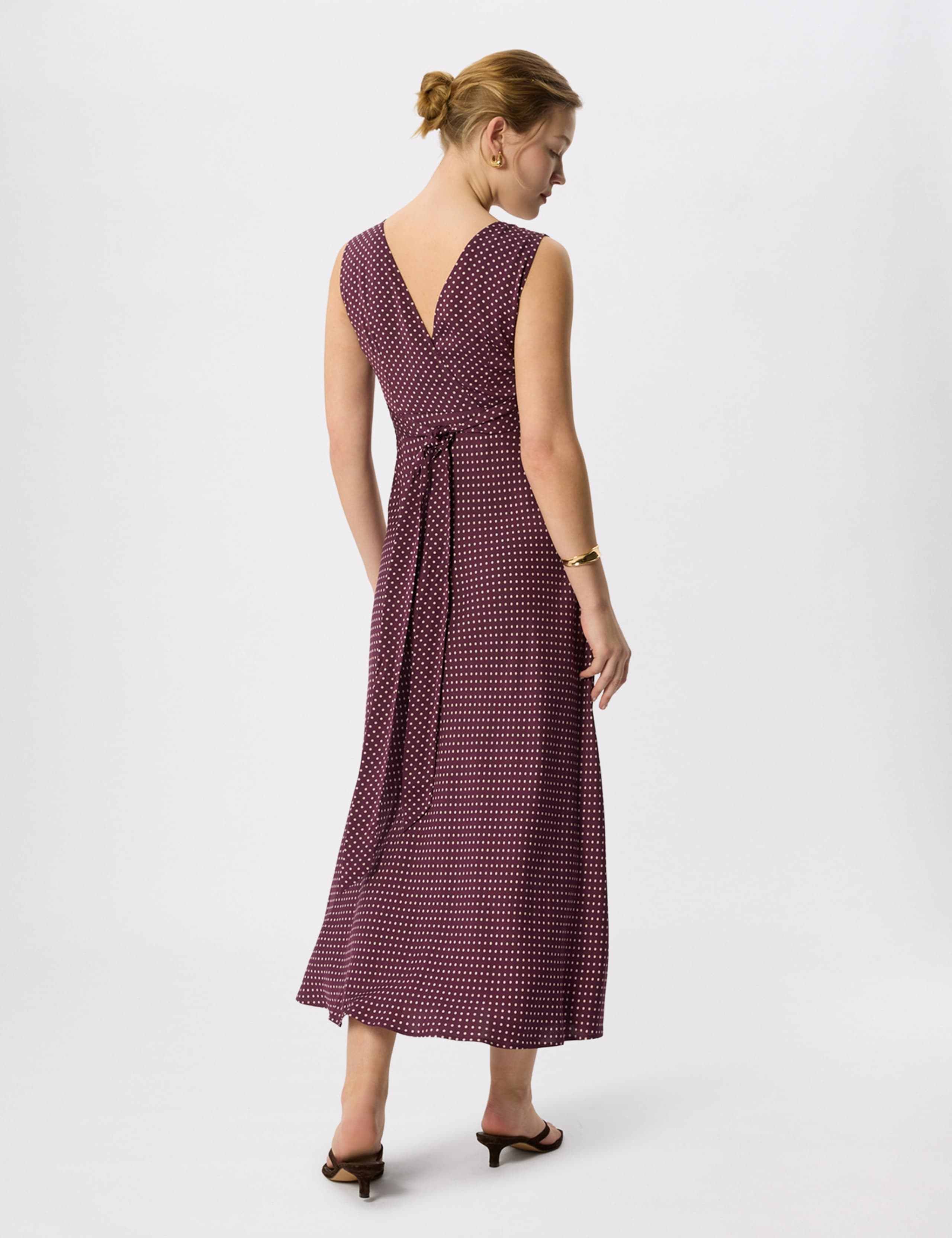 Spot Print V-Neck Midi Tea Dress 3 of 6