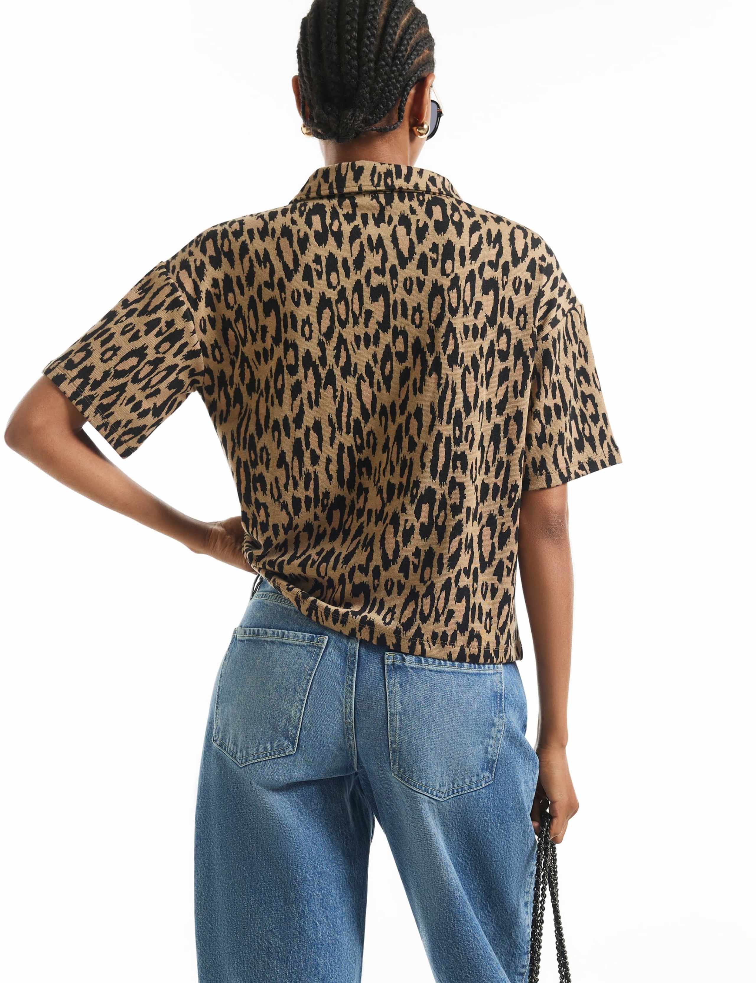 Pure Cotton Leopard Jacquard Polo Top 2 of 6