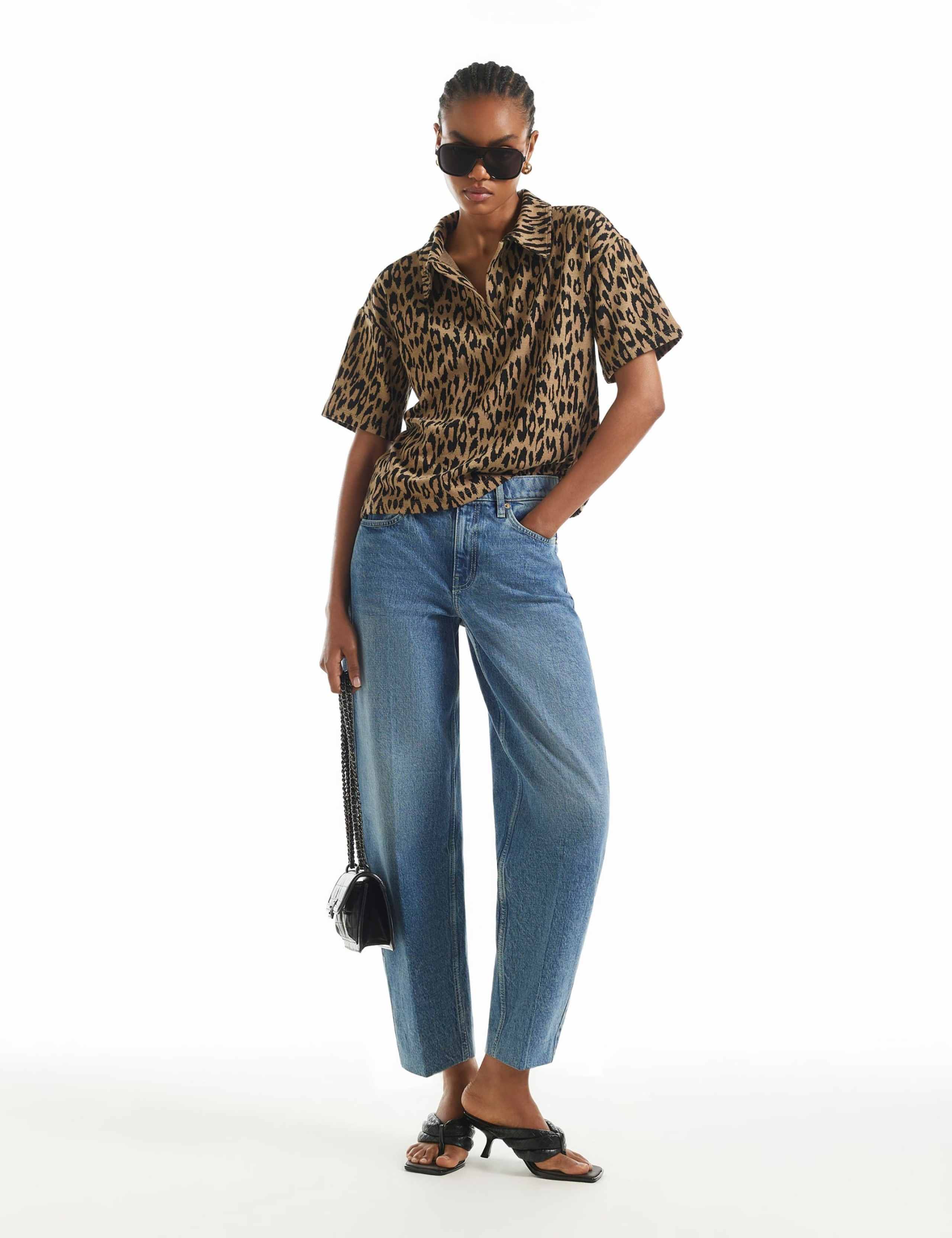 Pure Cotton Leopard Jacquard Polo Top 4 of 6