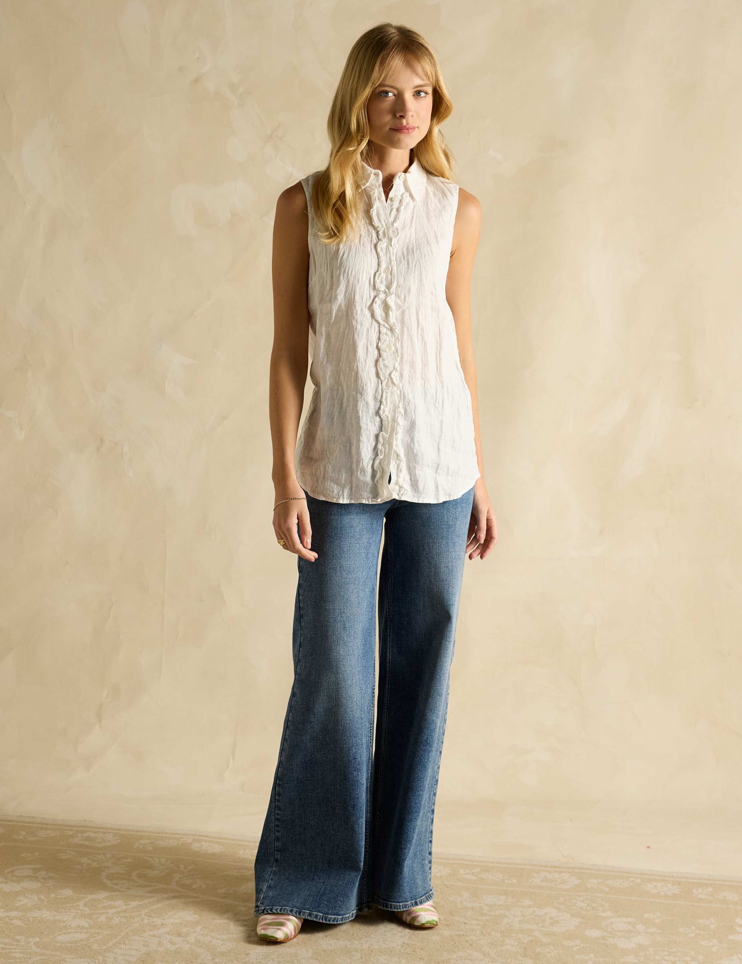Pure Linen Collared Frill Detail Shirt 3 of 6