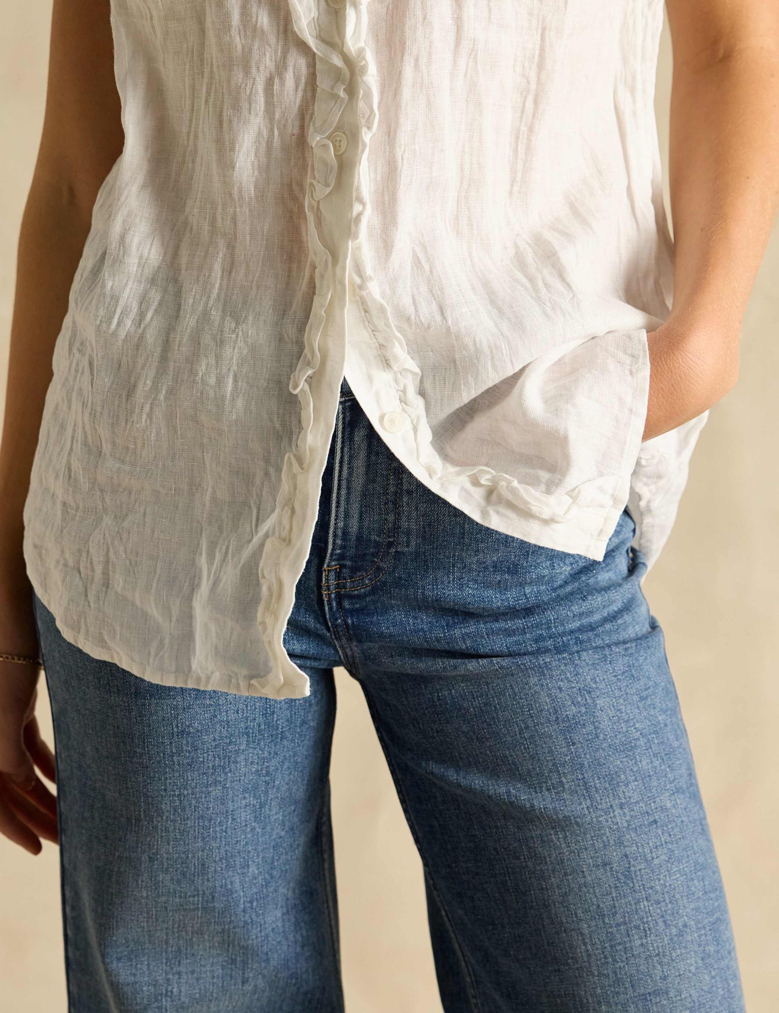 Pure Linen Collared Frill Detail Shirt 6 of 6