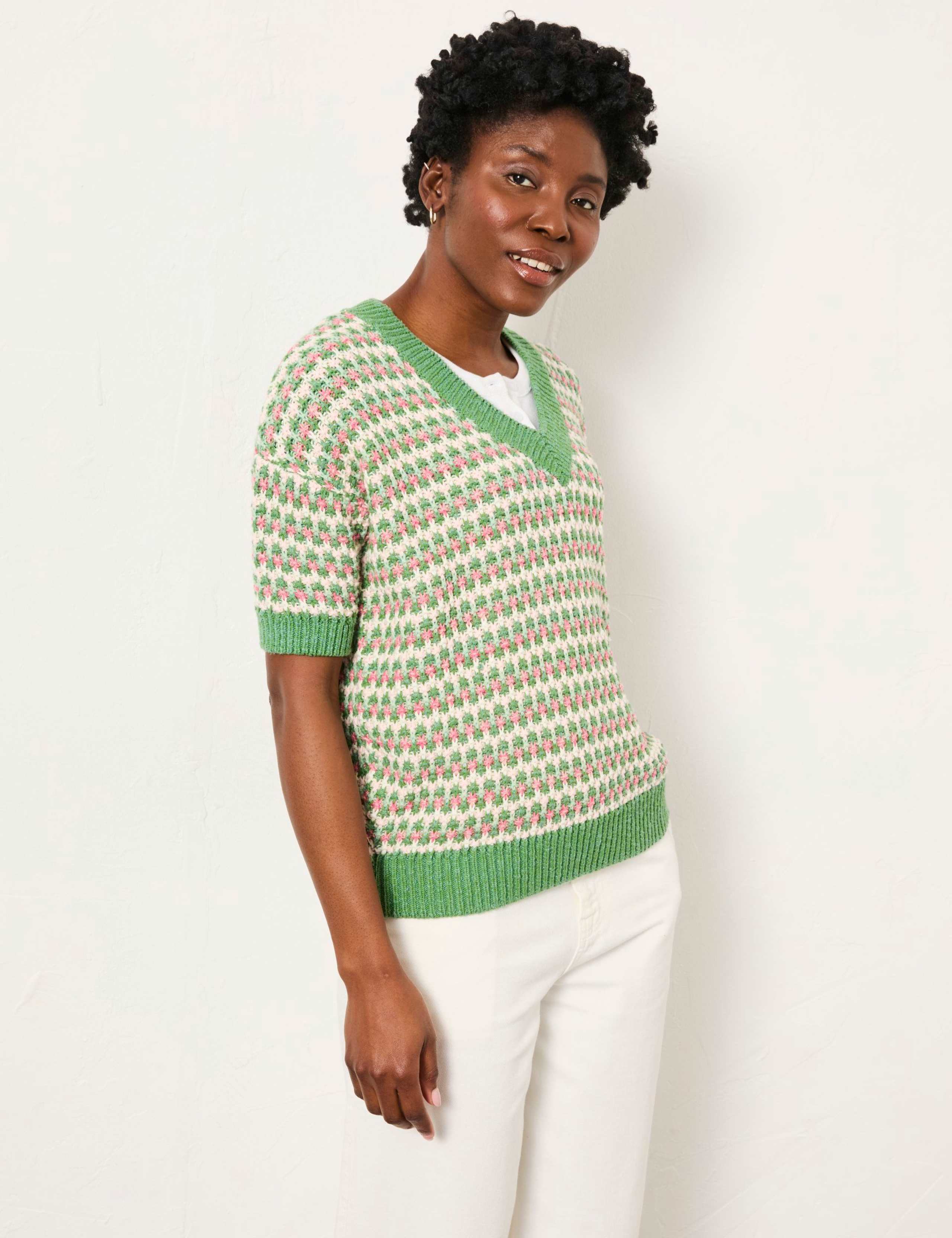 Pure Cotton Geometric V-Neck Jumper 5 of 6