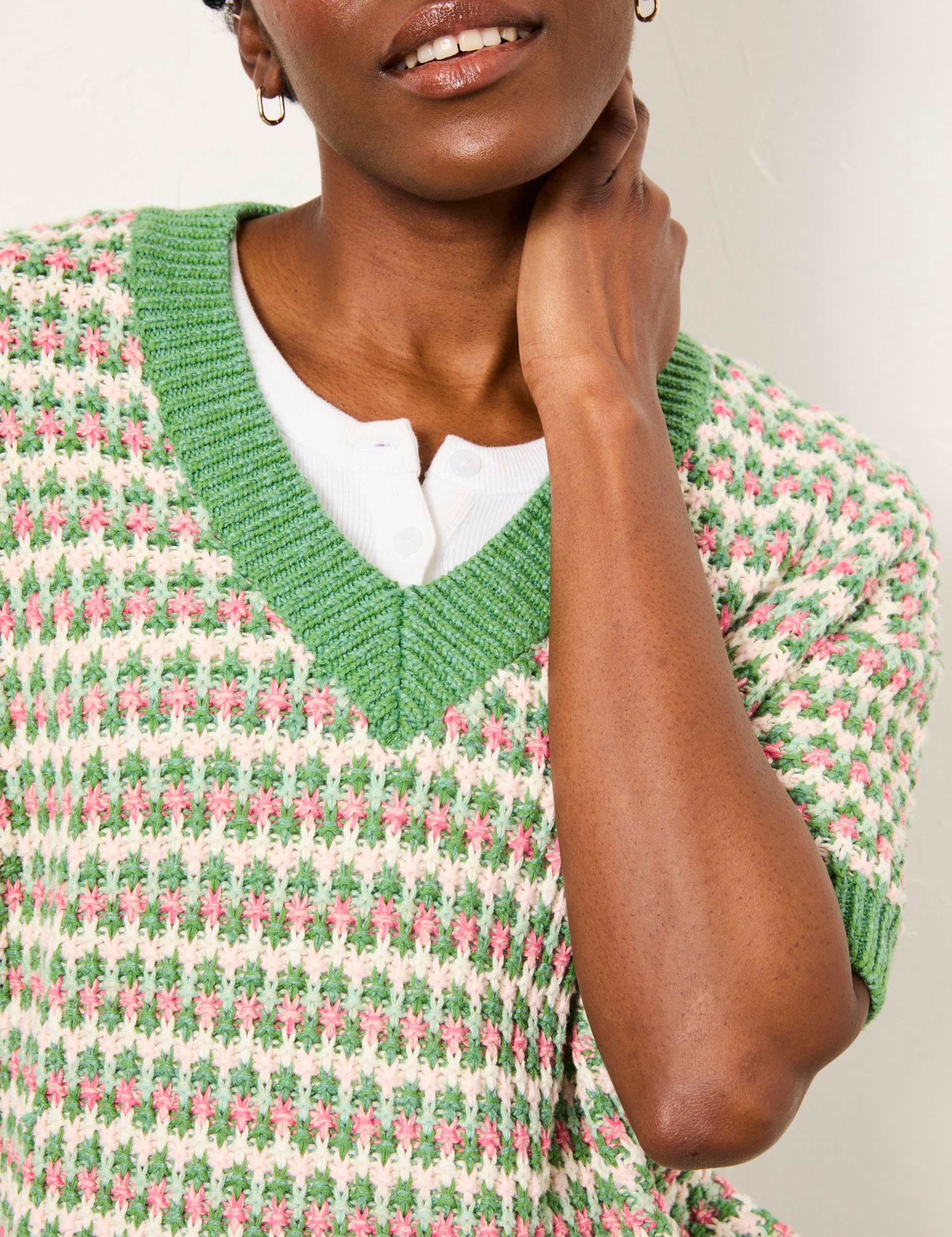 Pure Cotton Geometric V-Neck Jumper 6 of 6