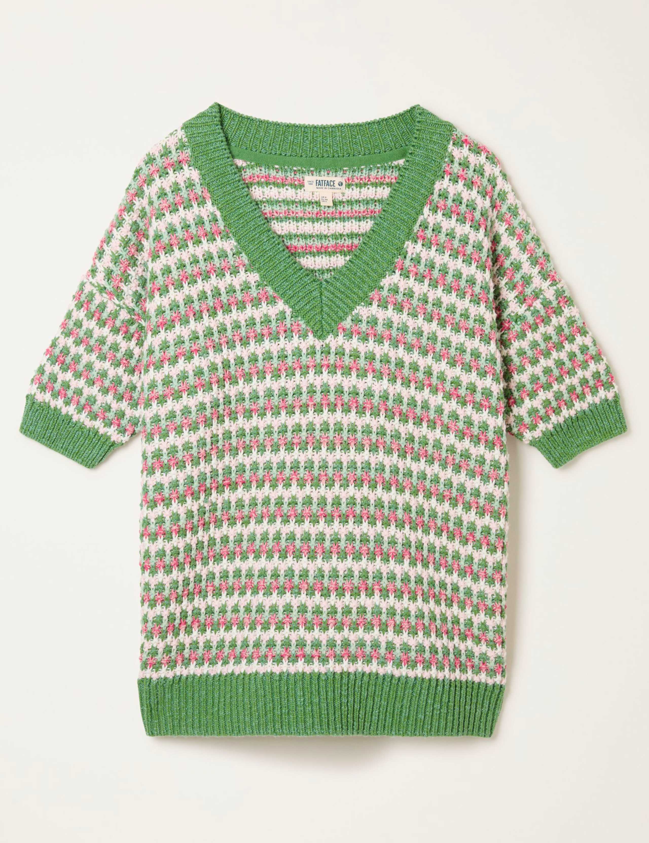Pure Cotton Geometric V-Neck Jumper 2 of 6