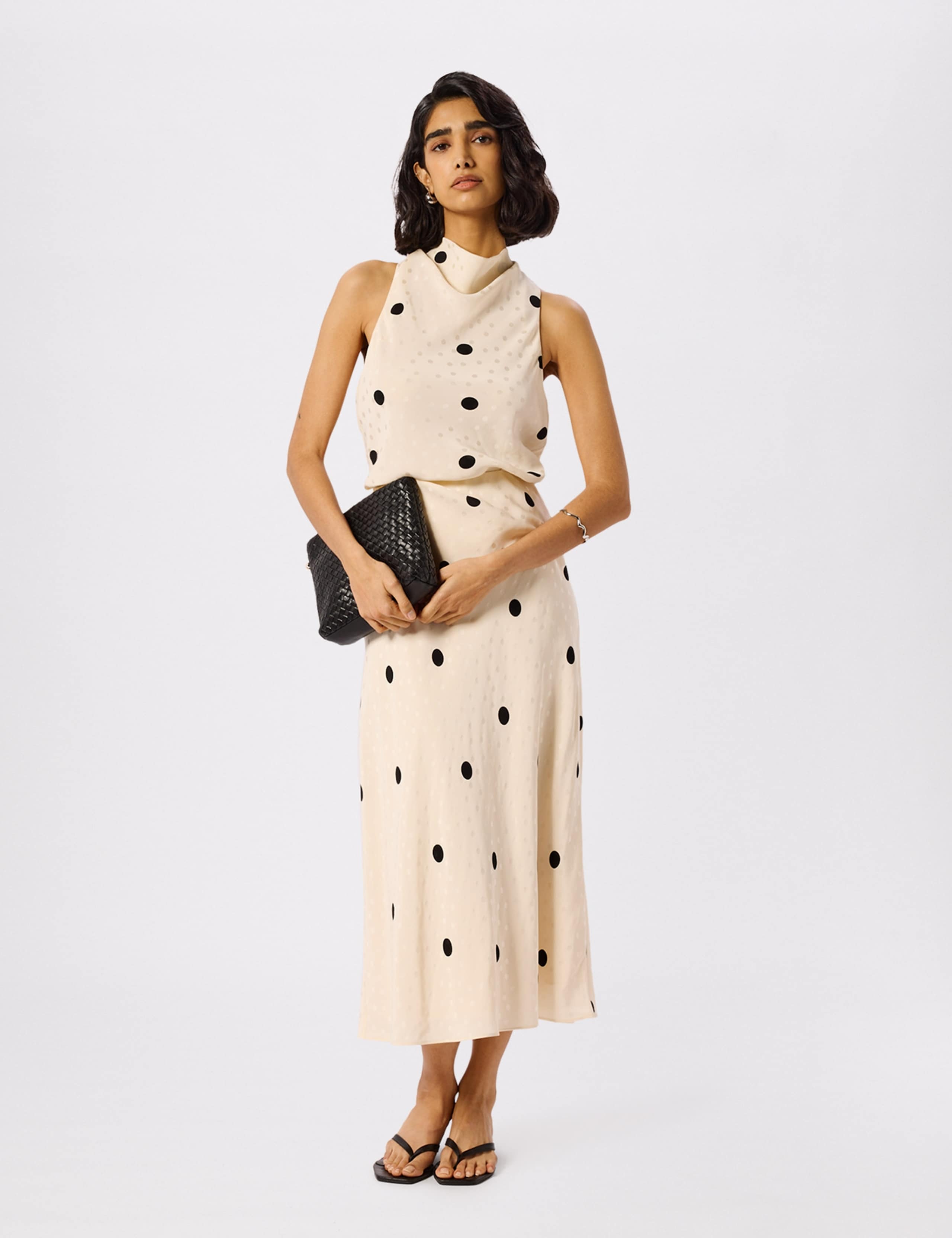 Satin Polka Dot Halter Neck Tie Detail Blouse 3 of 5