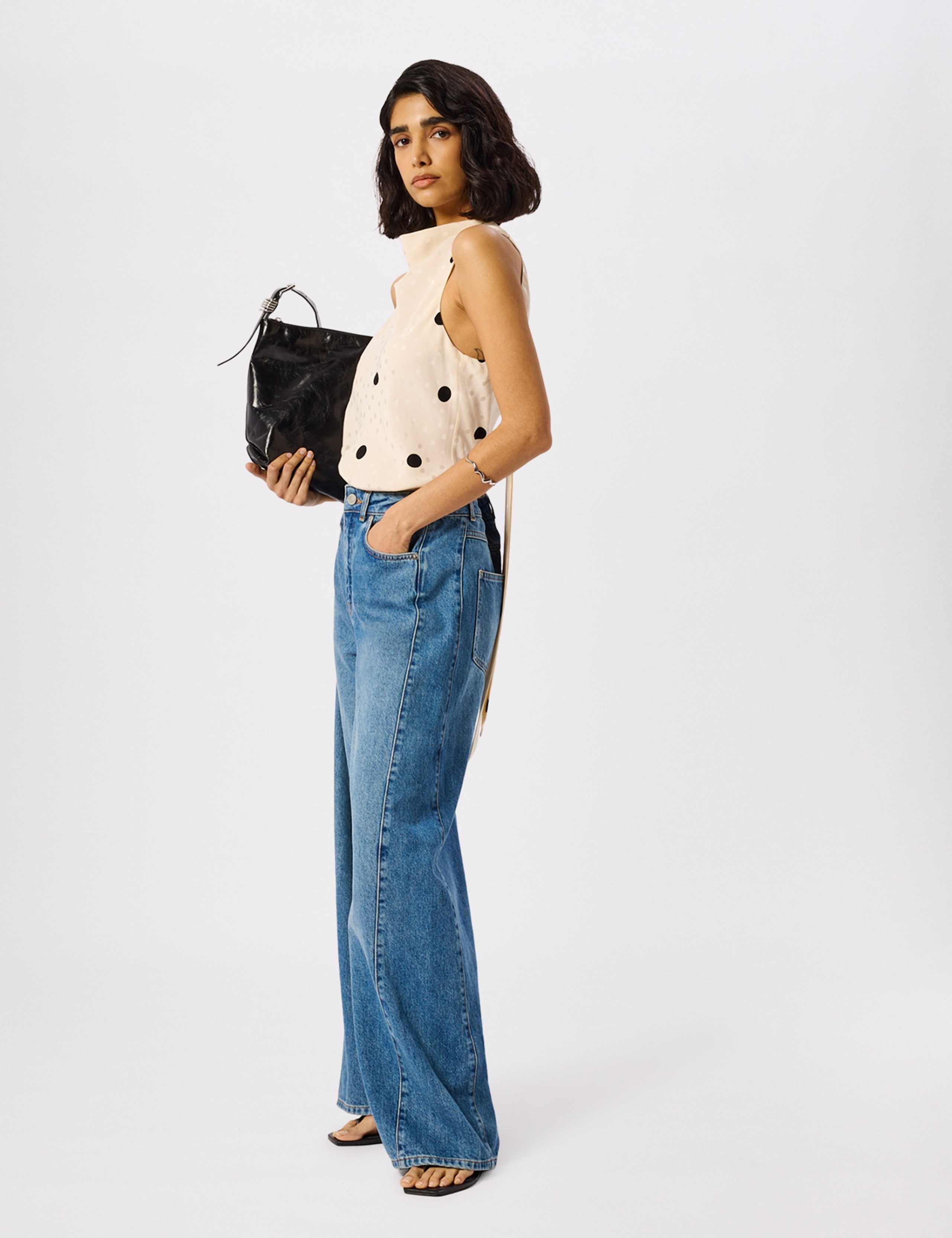 Satin Polka Dot Halter Neck Tie Detail Blouse 4 of 5