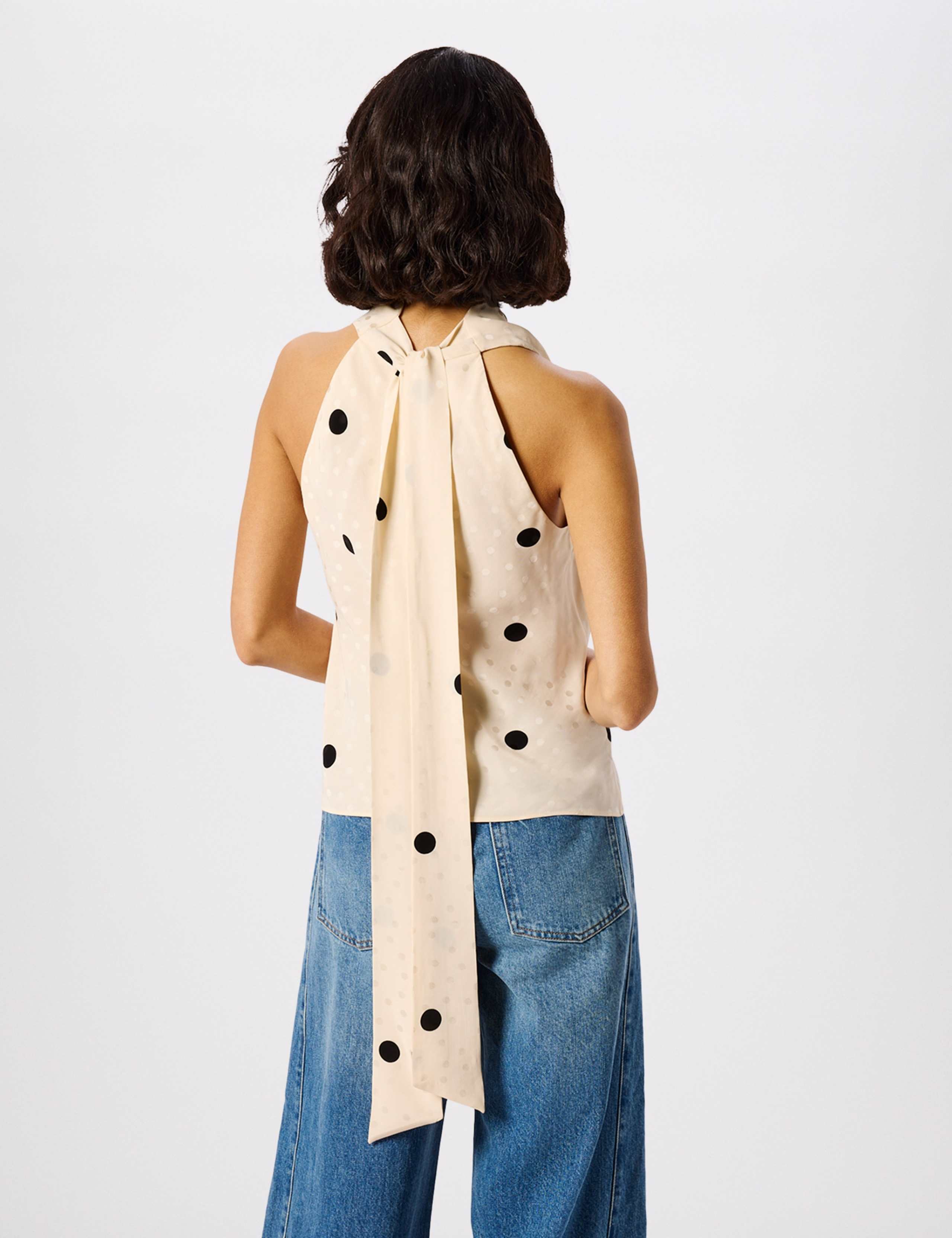 Satin Polka Dot Halter Neck Tie Detail Blouse 5 of 5