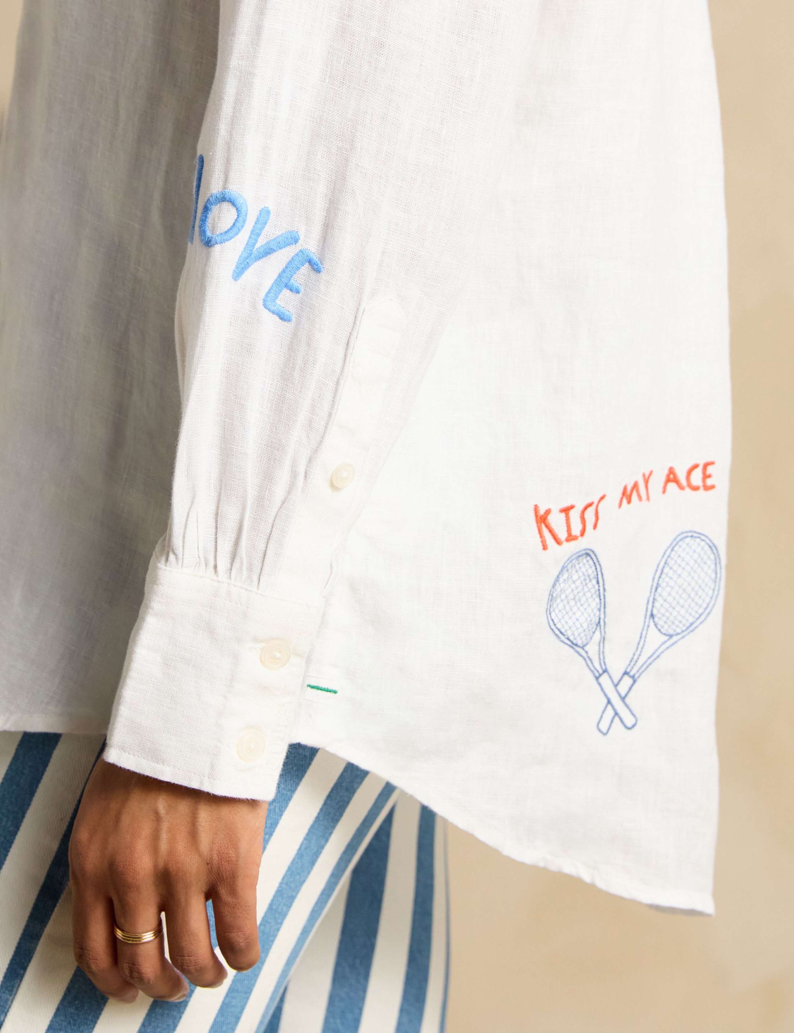 Pure Linen Embroidered Wimbledon Shirt 5 of 8