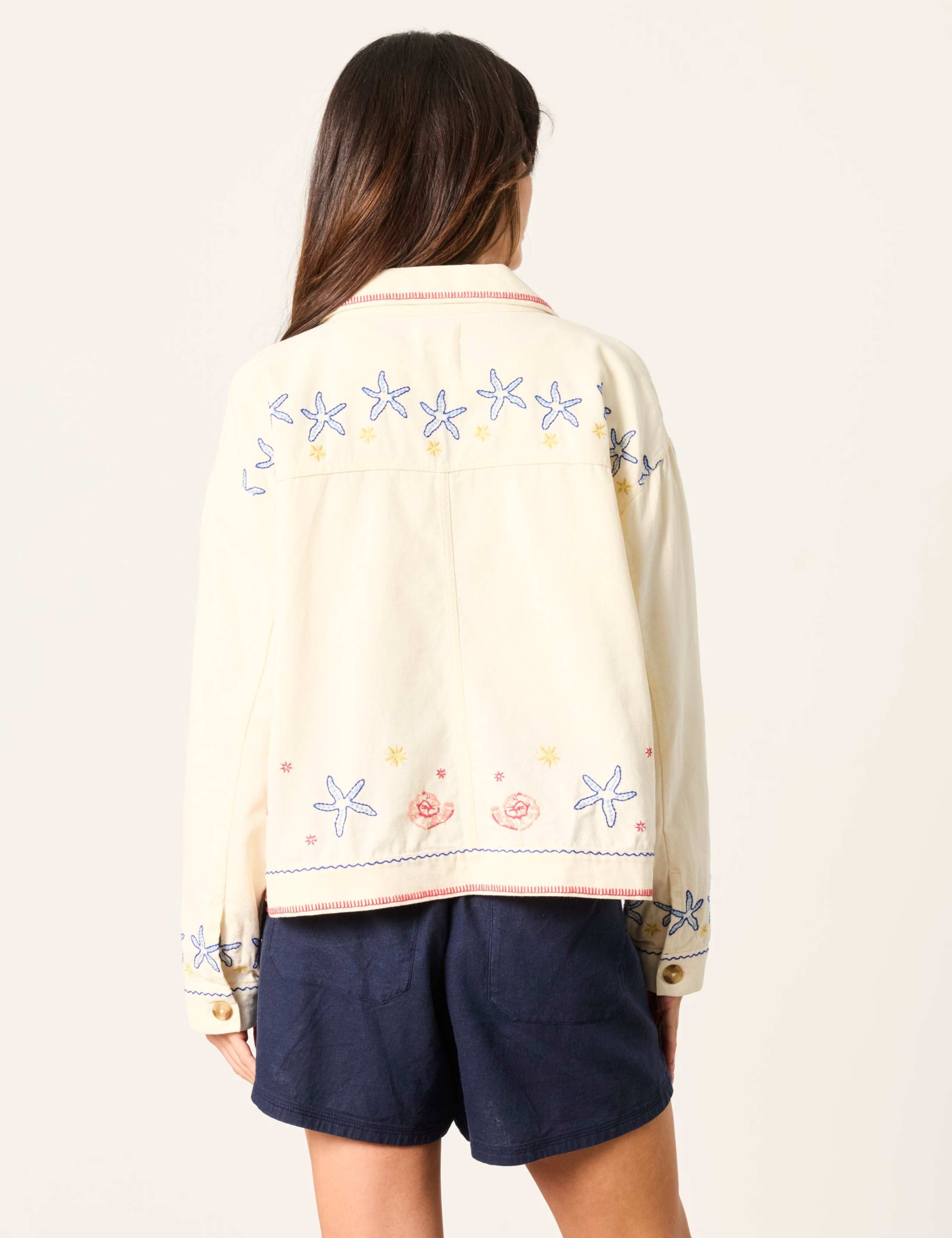 Pure Cotton Embroidered Collared Jacket 3 of 6