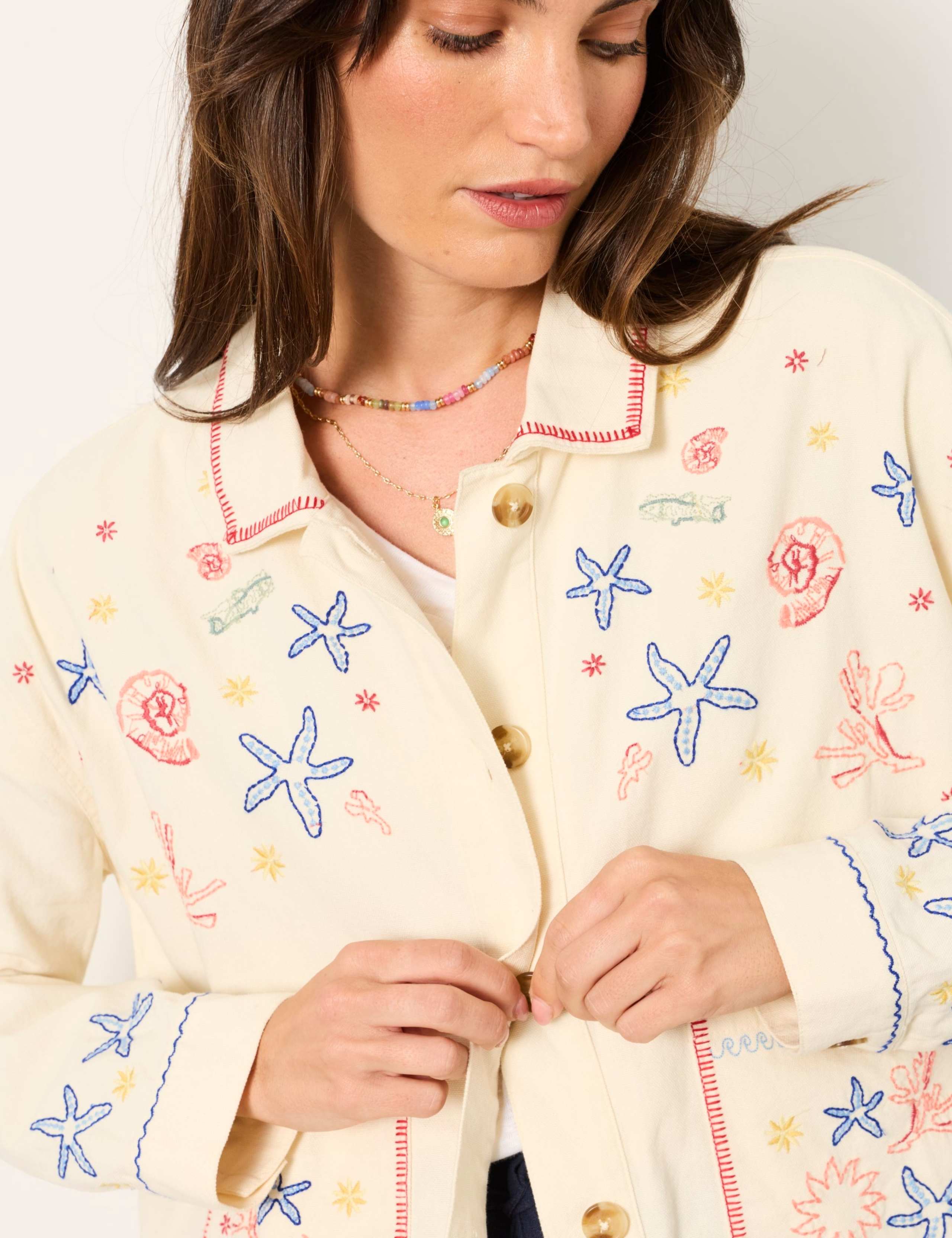 Pure Cotton Embroidered Collared Jacket 6 of 6