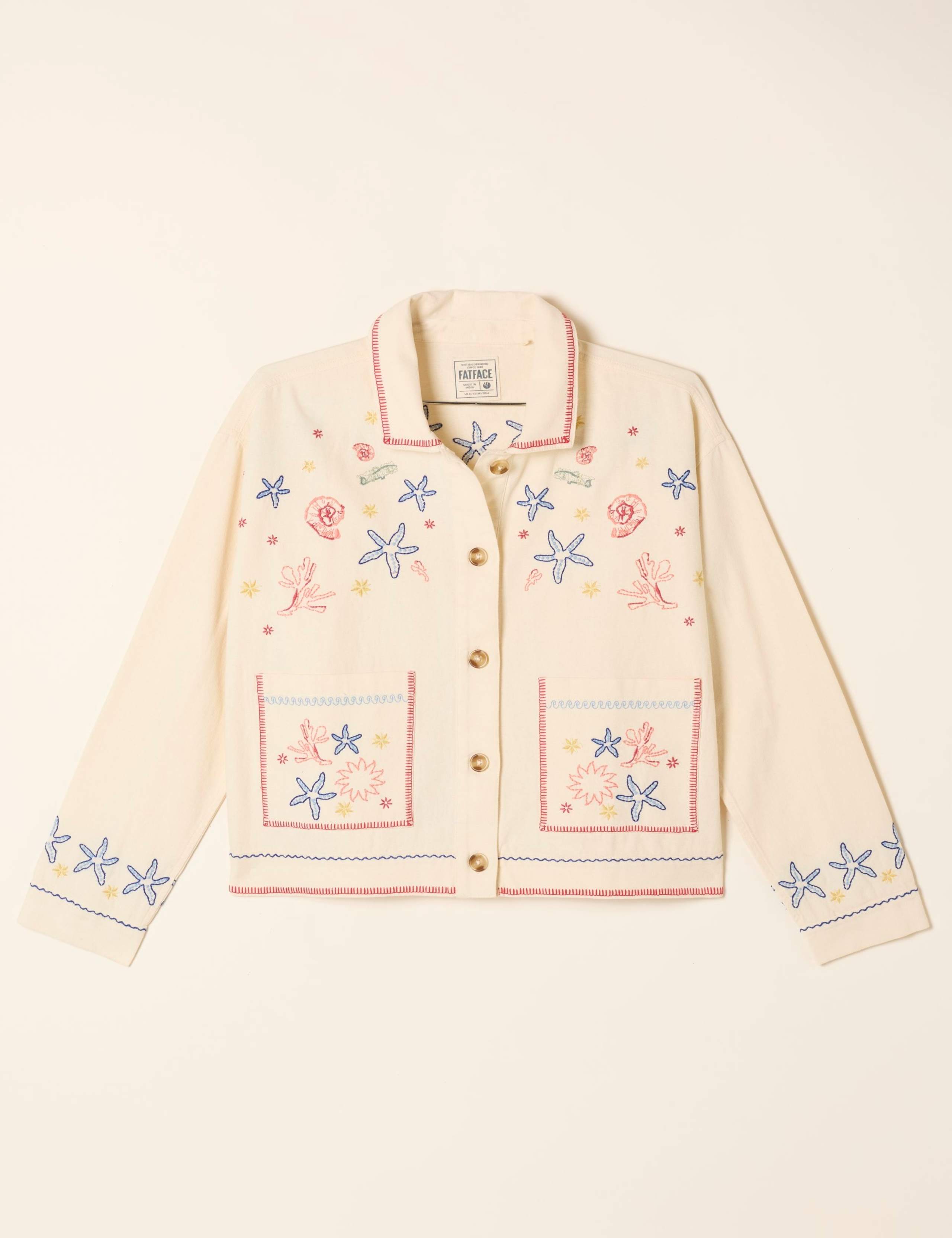 Pure Cotton Embroidered Collared Jacket 2 of 6