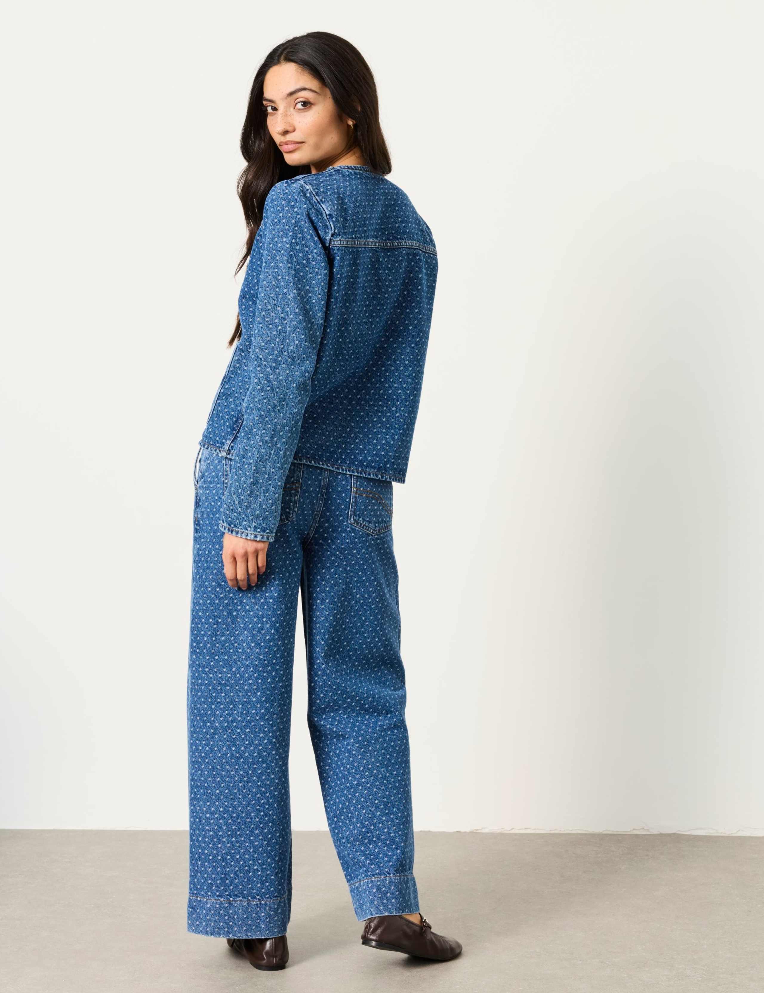 Denim Polka Dot Collarless Jacket 2 of 5
