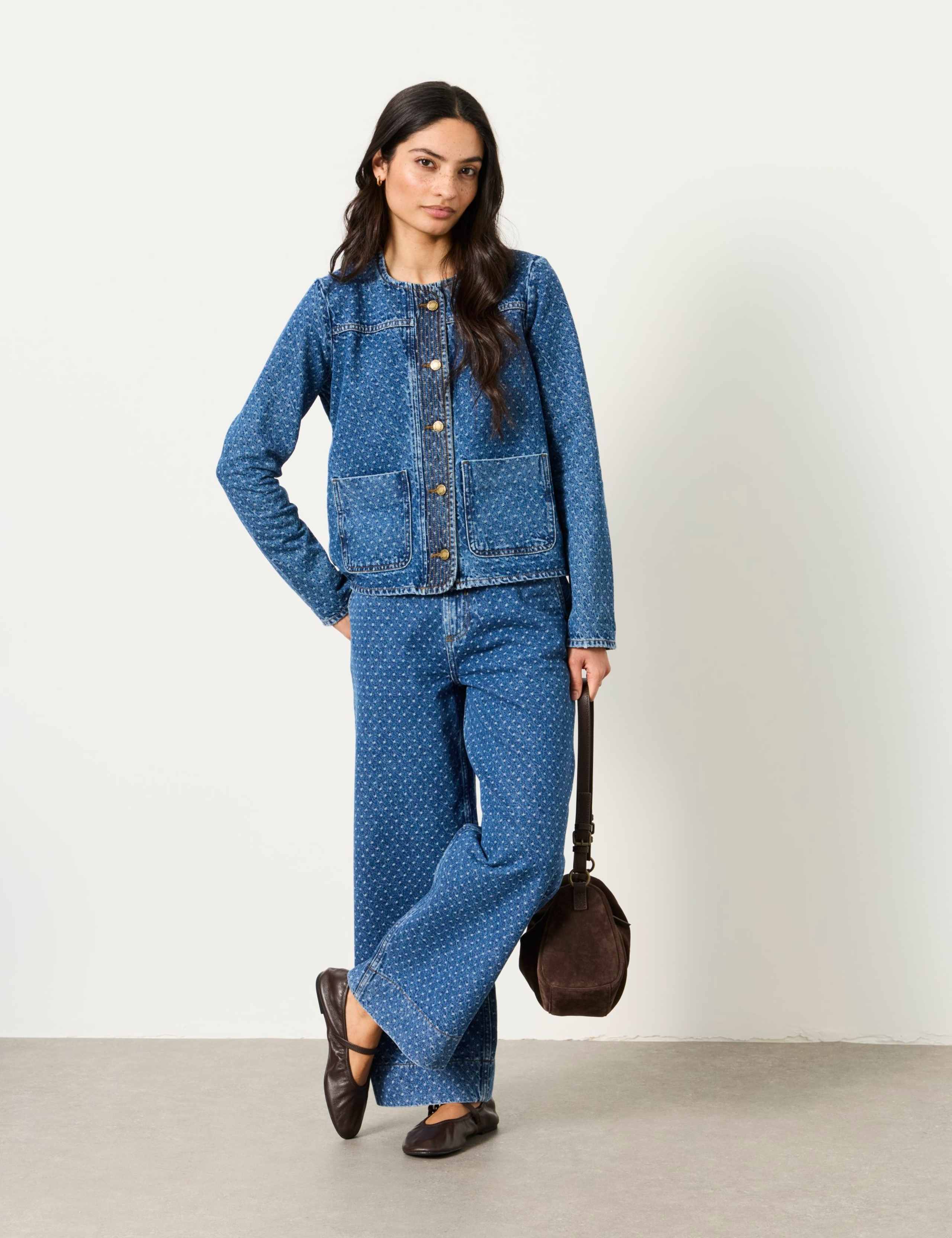 Denim Polka Dot Collarless Jacket 3 of 5
