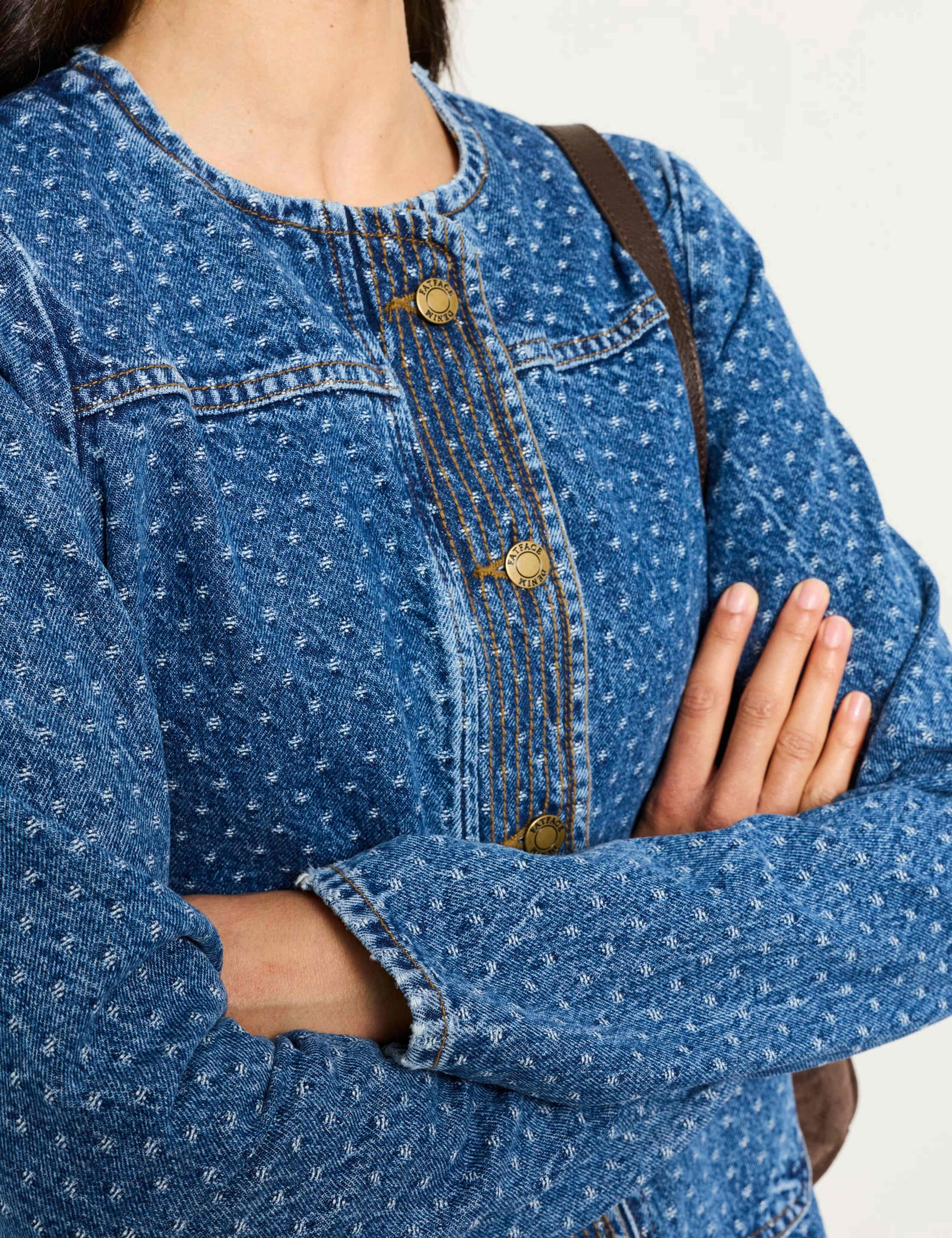 Denim Polka Dot Collarless Jacket 5 of 5