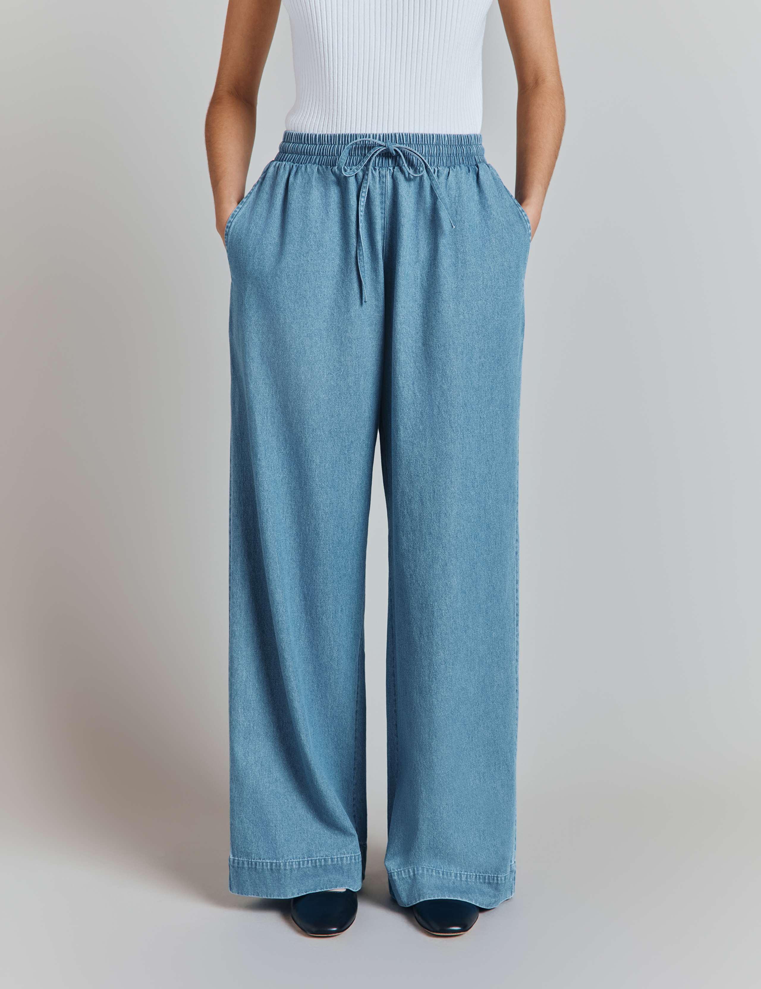 Denim Elasticated Waist Wide Leg Trousers 1 of 5