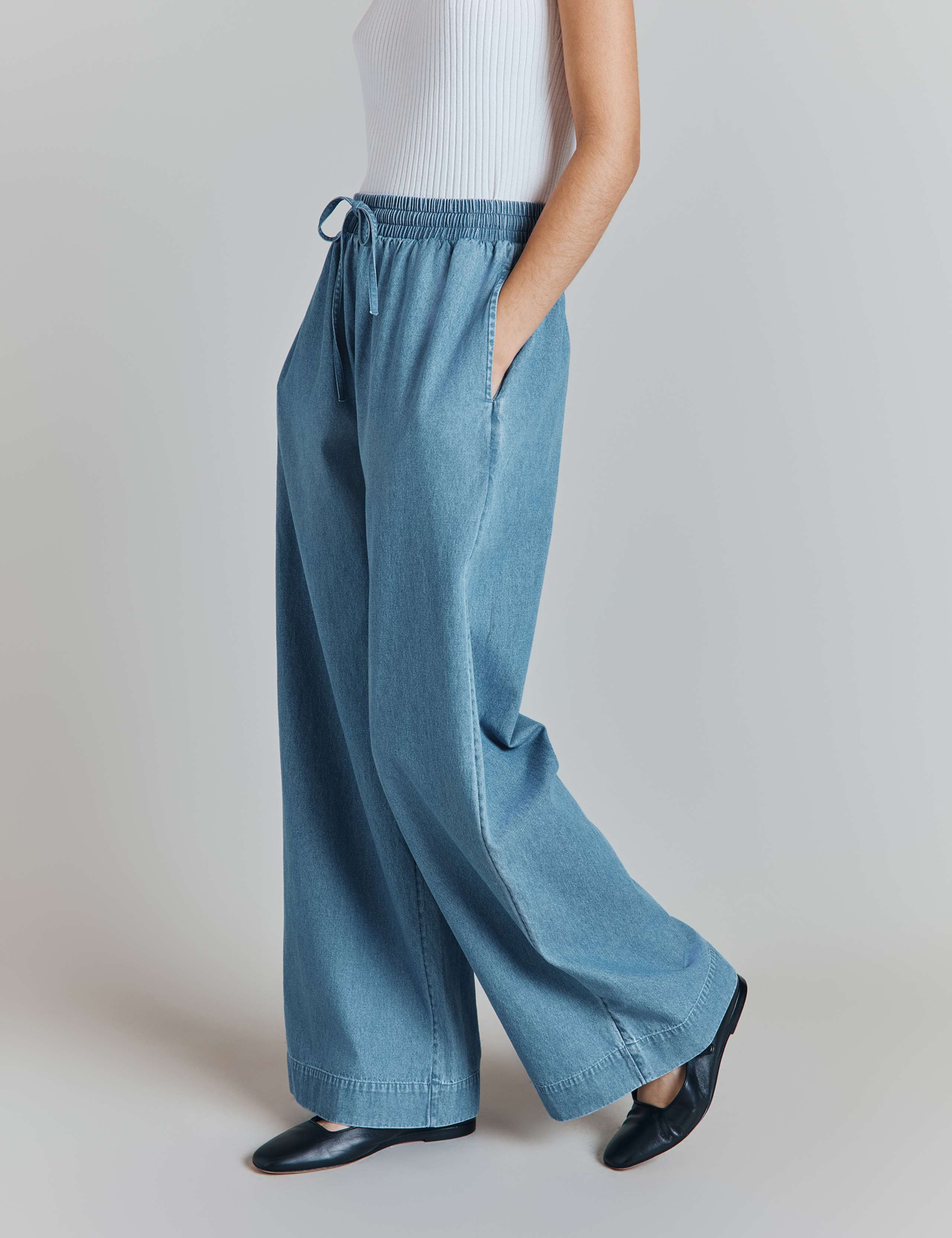 Denim Elasticated Waist Wide Leg Trousers 3 of 5