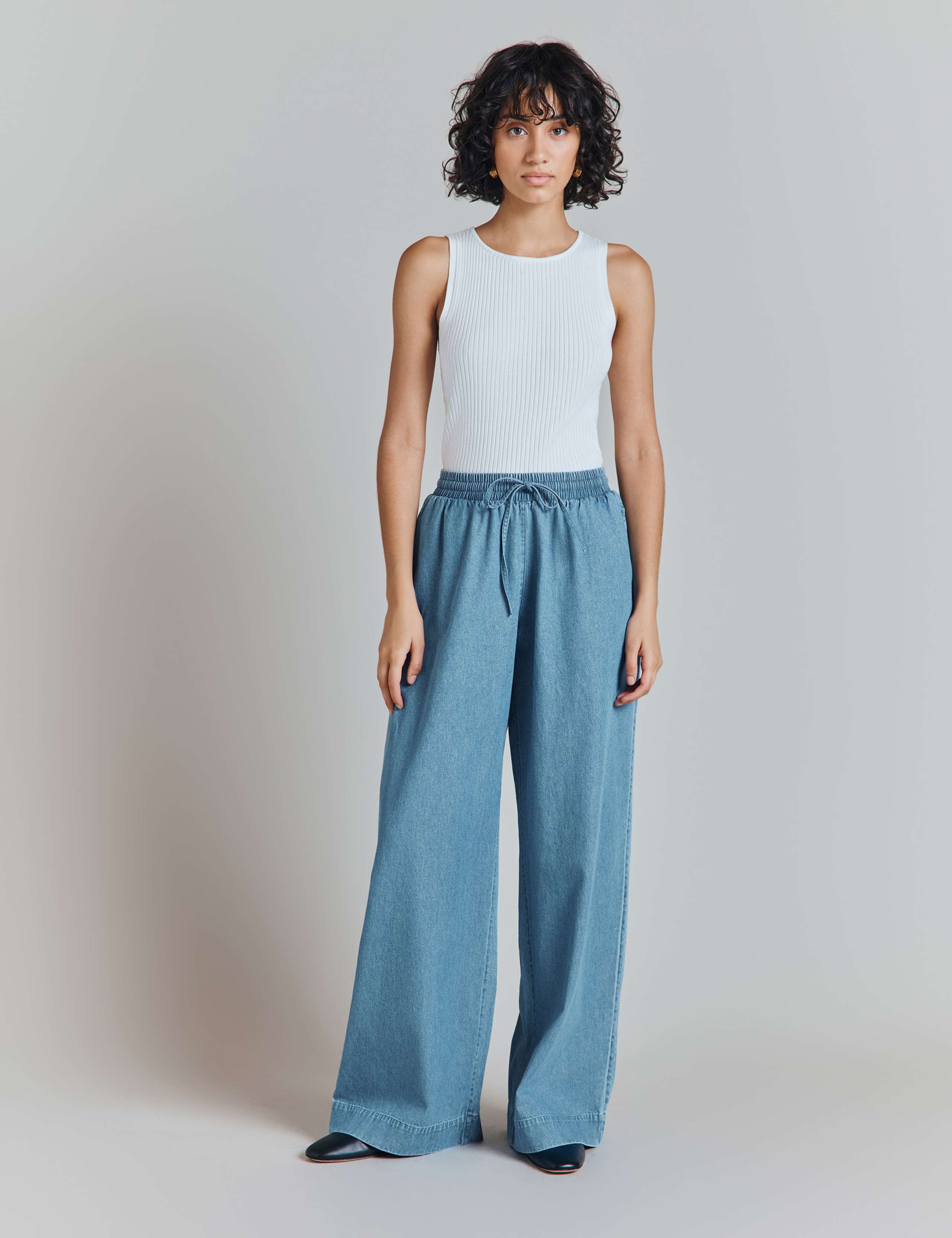 Denim Elasticated Waist Wide Leg Trousers 4 of 5