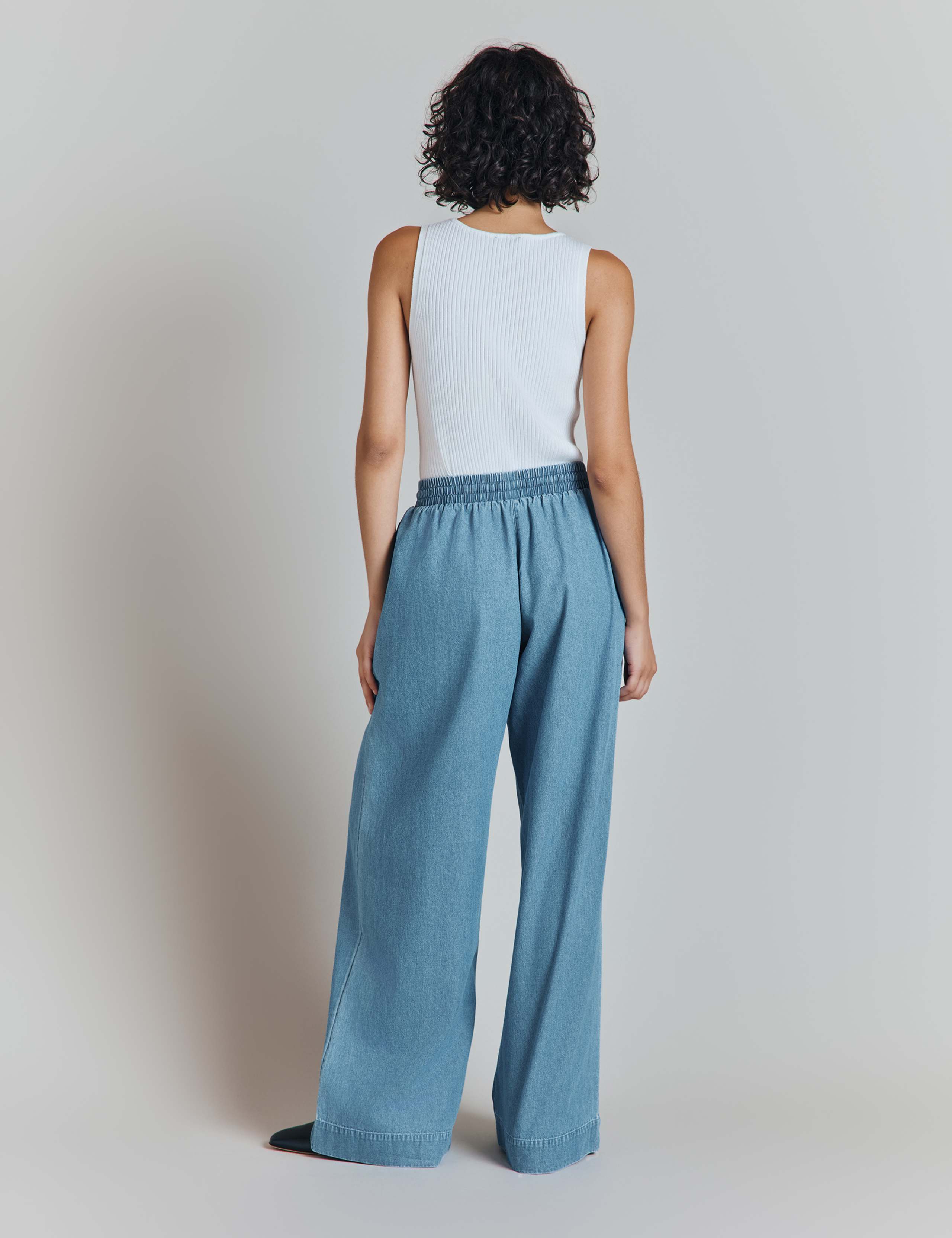 Denim Elasticated Waist Wide Leg Trousers 5 of 5