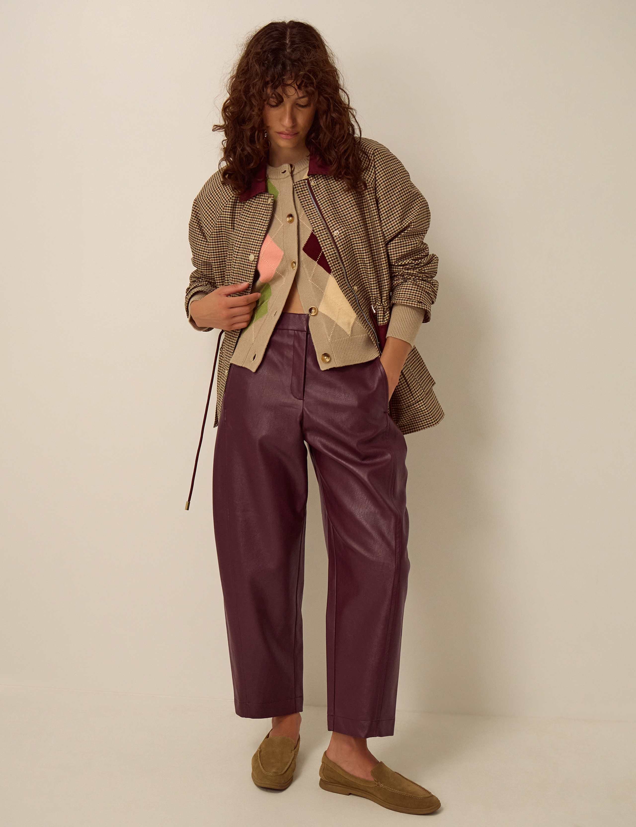 Faux Leather Barrel Leg Trousers 1 of 5