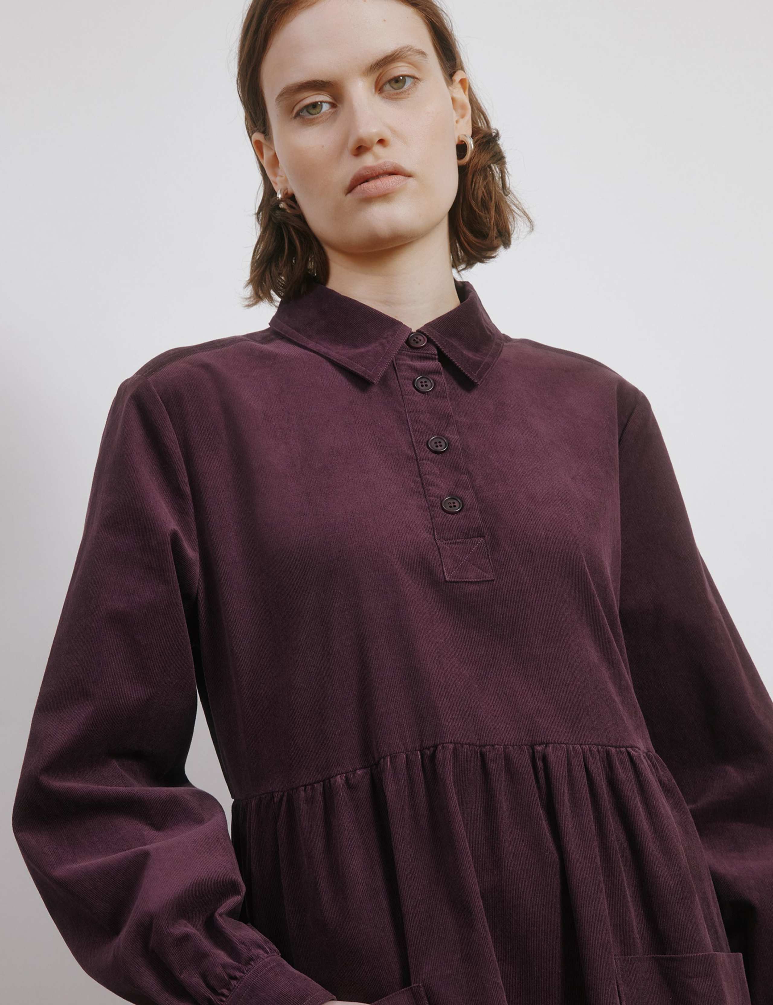 Pure Cotton Cord Button Placket Midi Dress 4 of 4