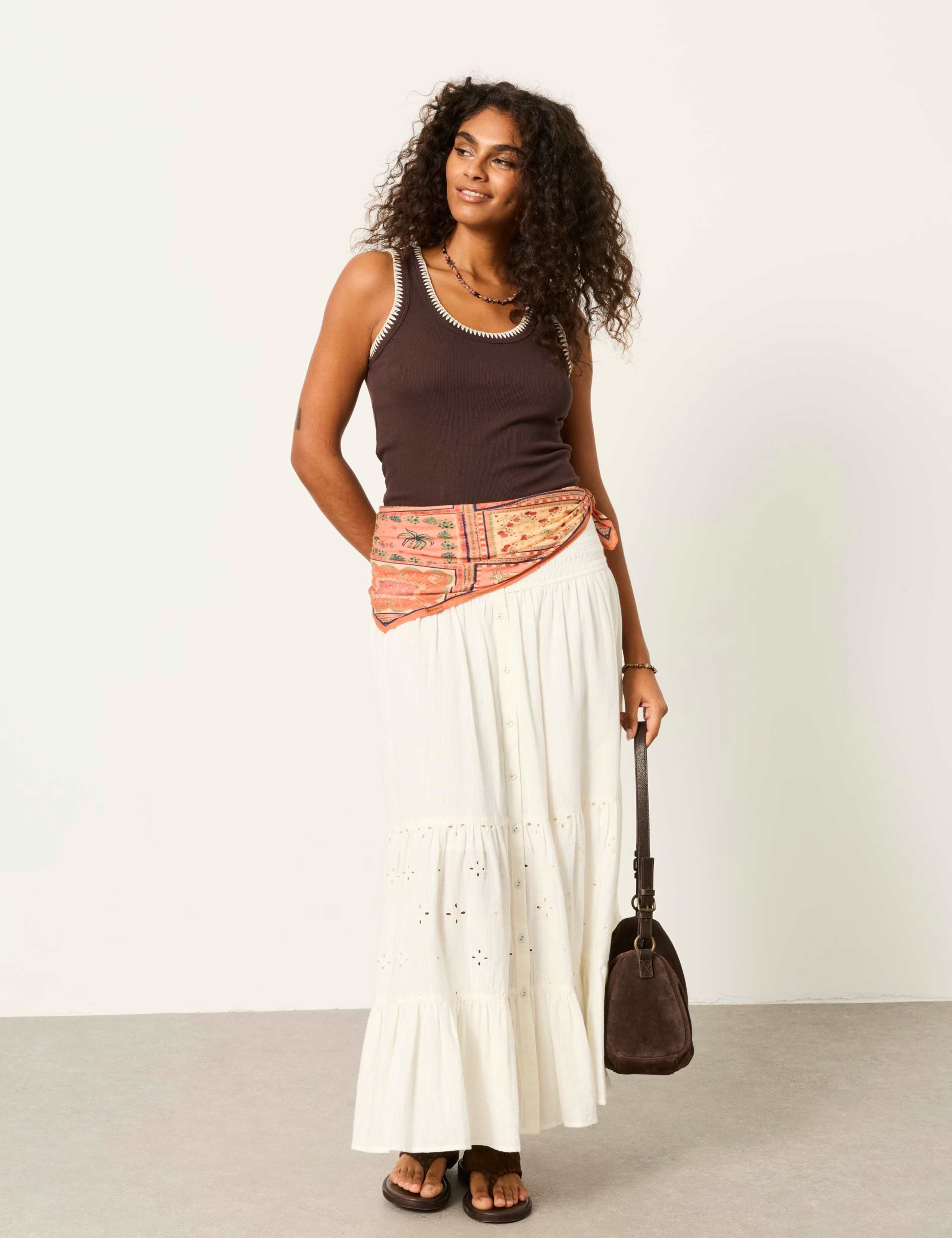 Pure Cotton Embroidered Maxi Tiered Skirt 4 of 6