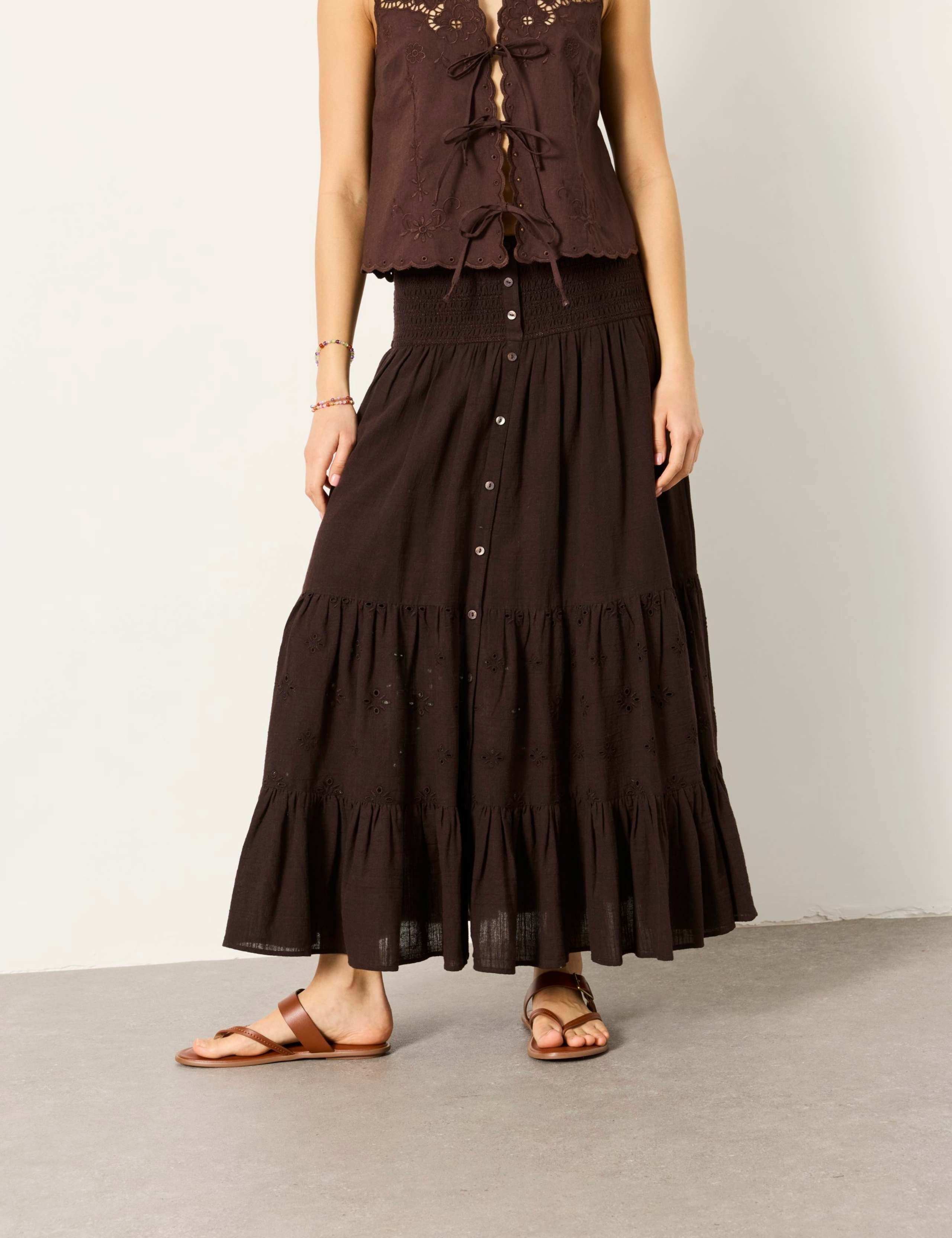Pure Cotton Embroidered Maxi Tiered Skirt 4 of 6