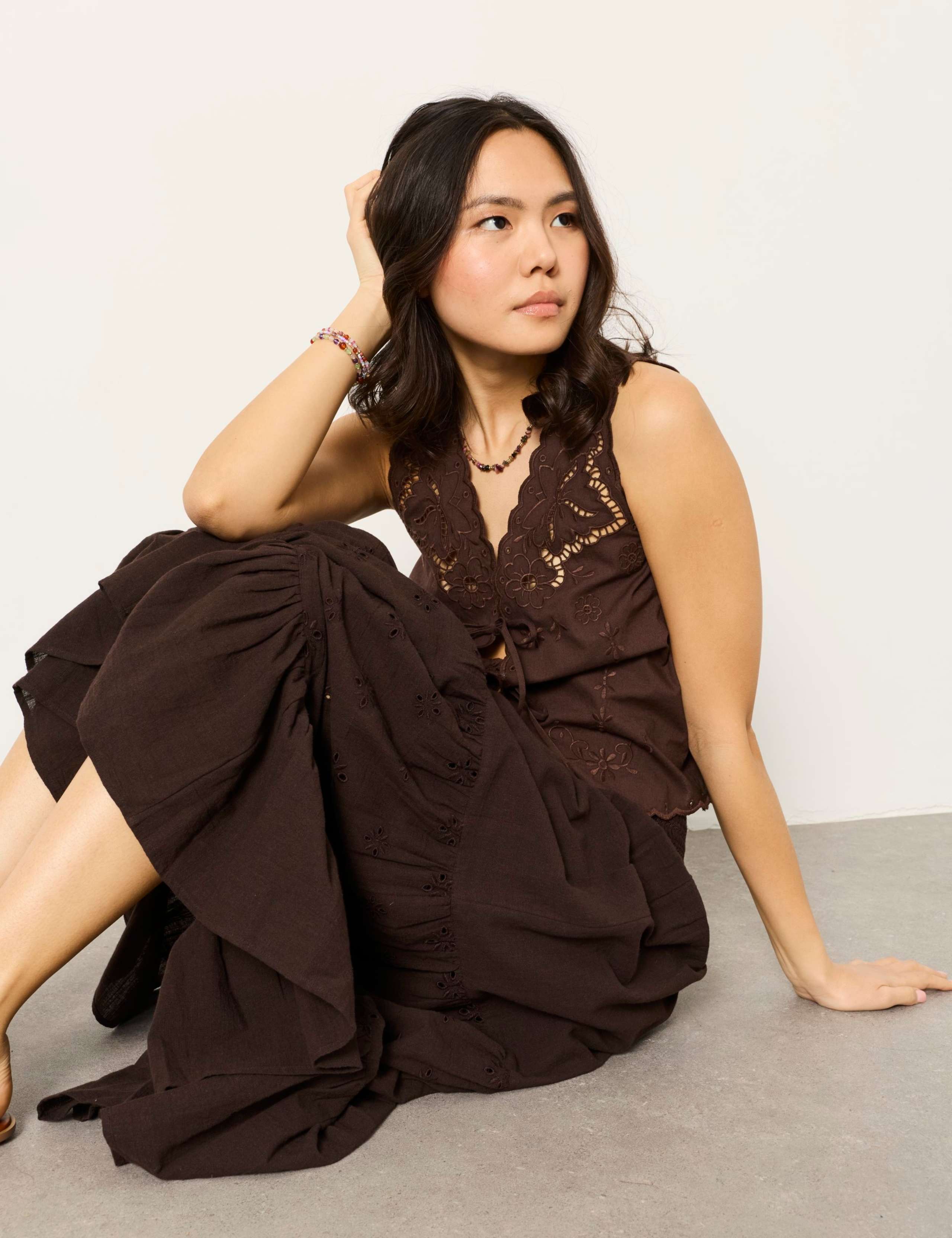 Pure Cotton Embroidered Maxi Tiered Skirt 6 of 6