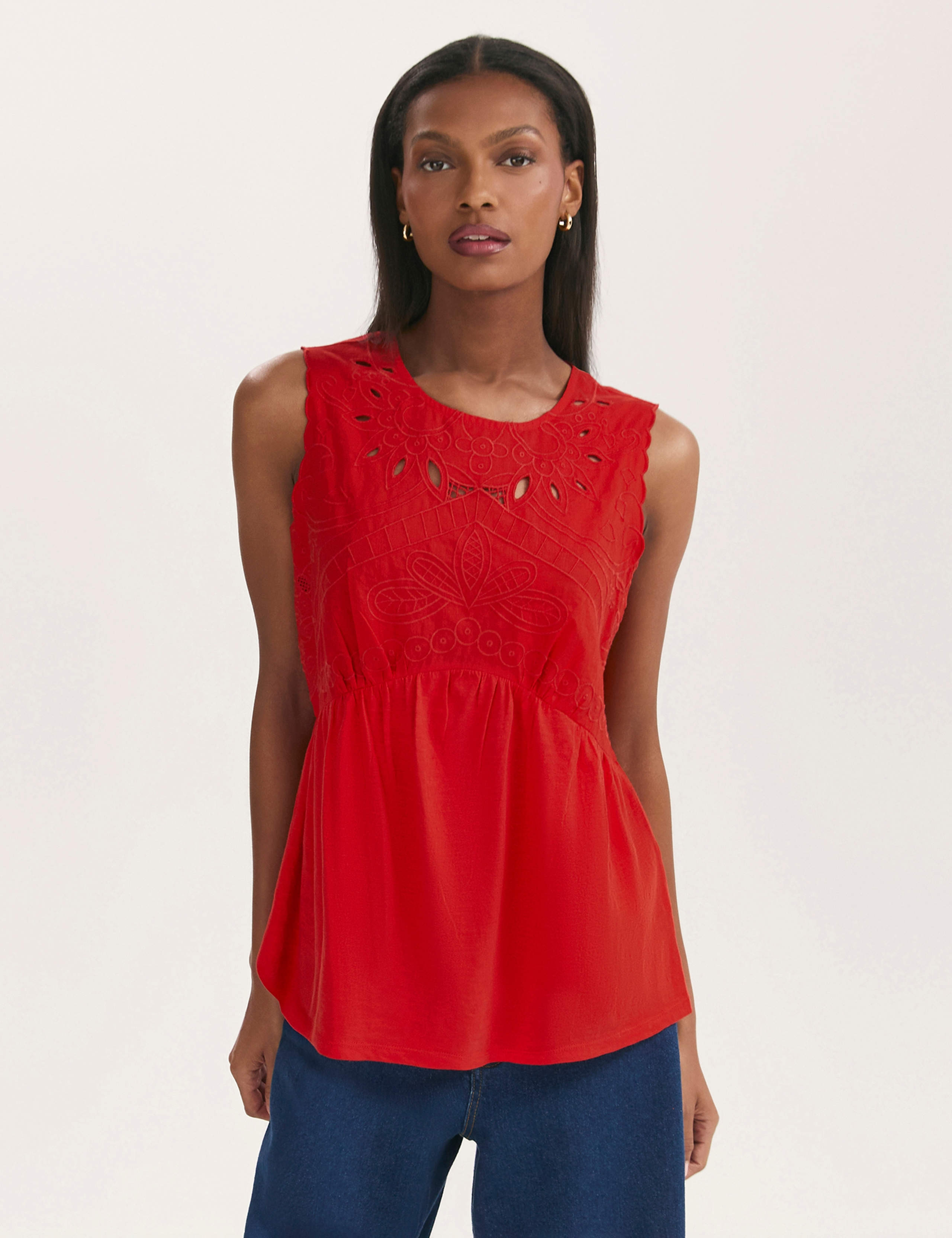 Jersey Broderie Embroidered Waisted Top 1 of 4