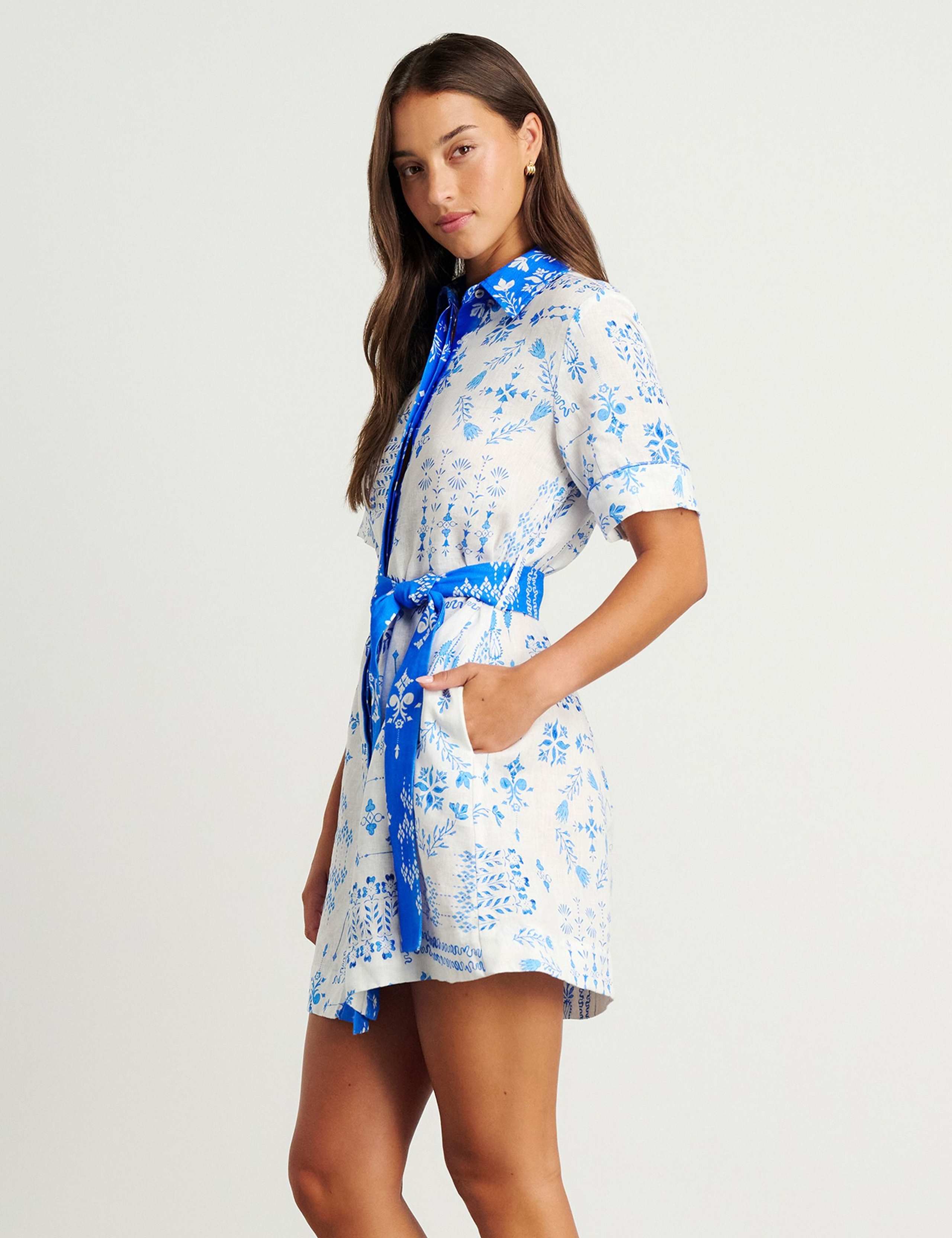 Pure Linen Printed Mini Shirt Dress 3 of 5