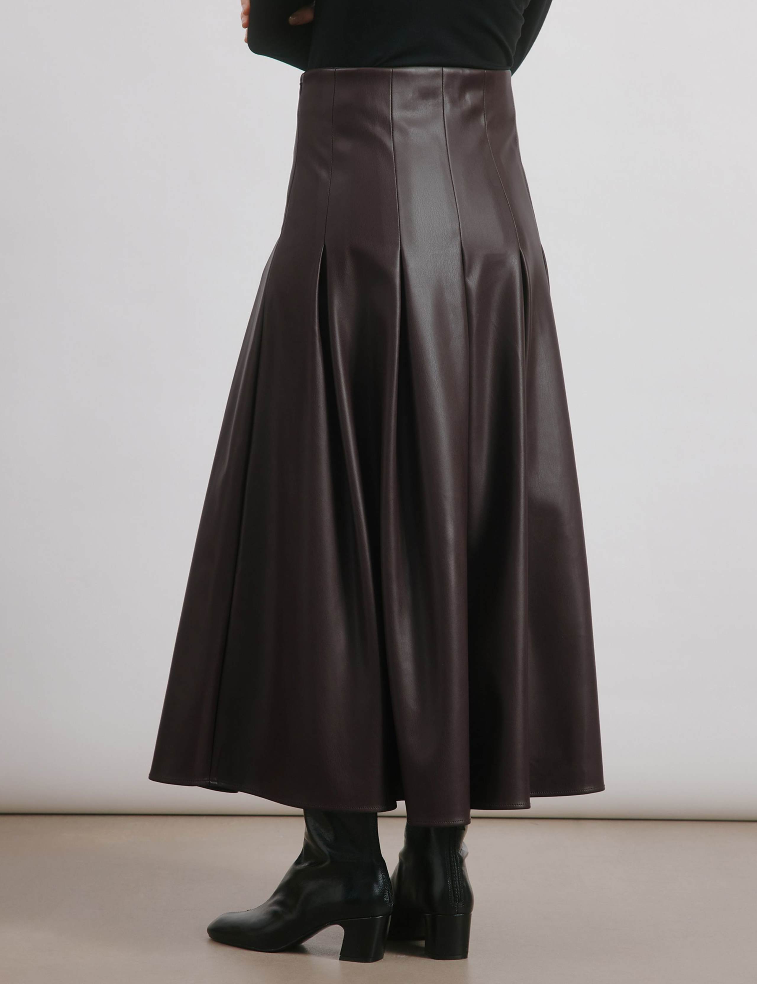 Leather Look Pleated Midi Skirt 3 of 4