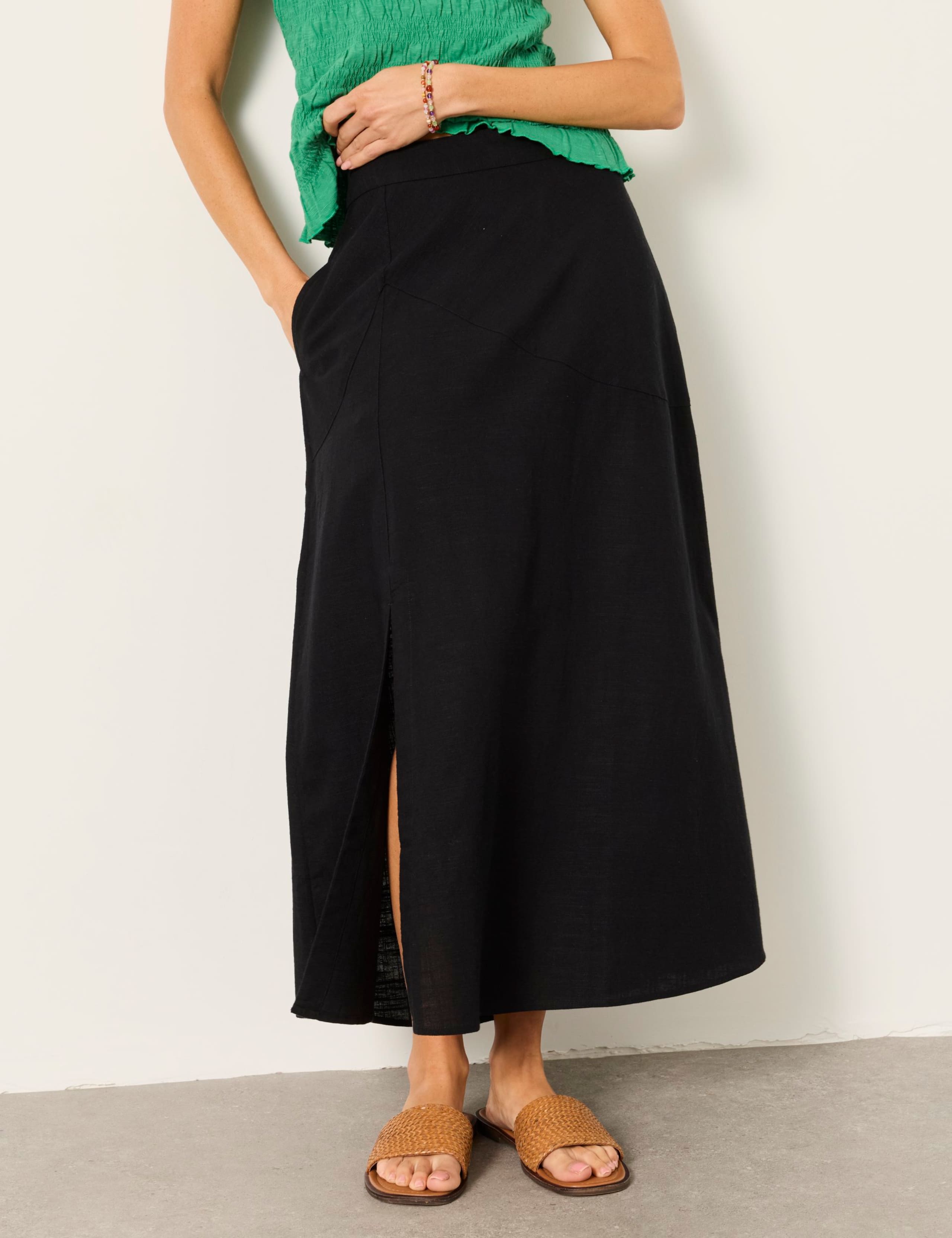 Cotton Blend Midi A-Line Skirt 1 of 6
