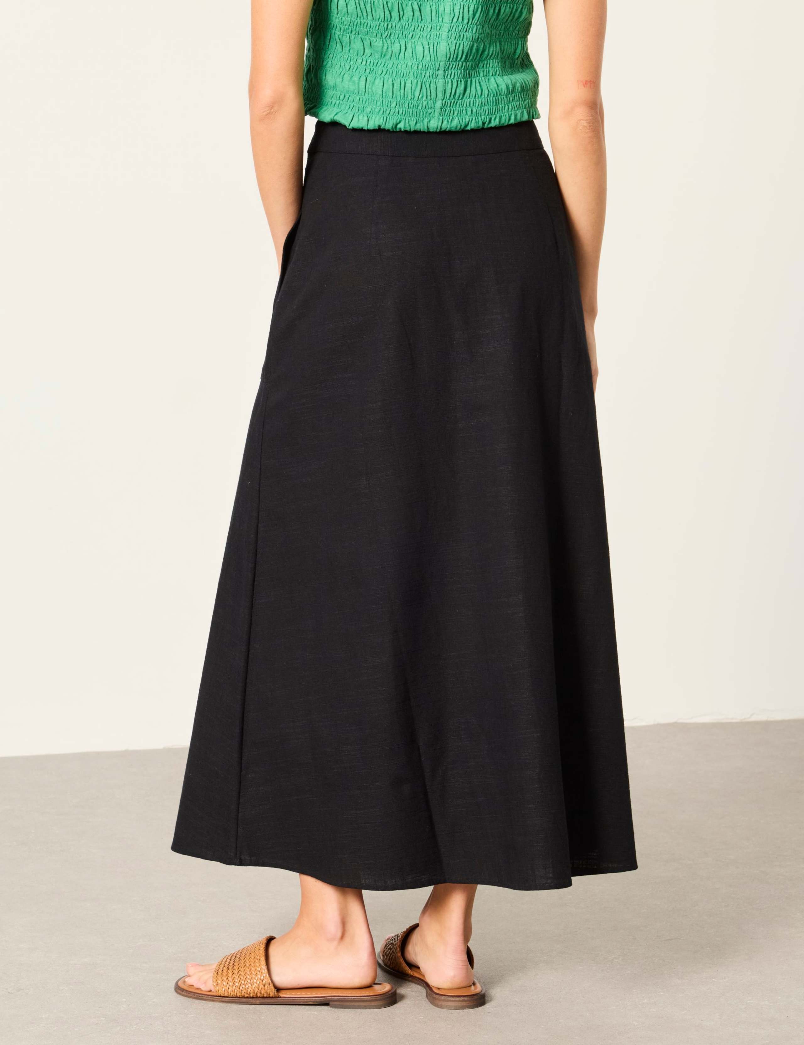 Cotton Blend Midi A-Line Skirt 3 of 6