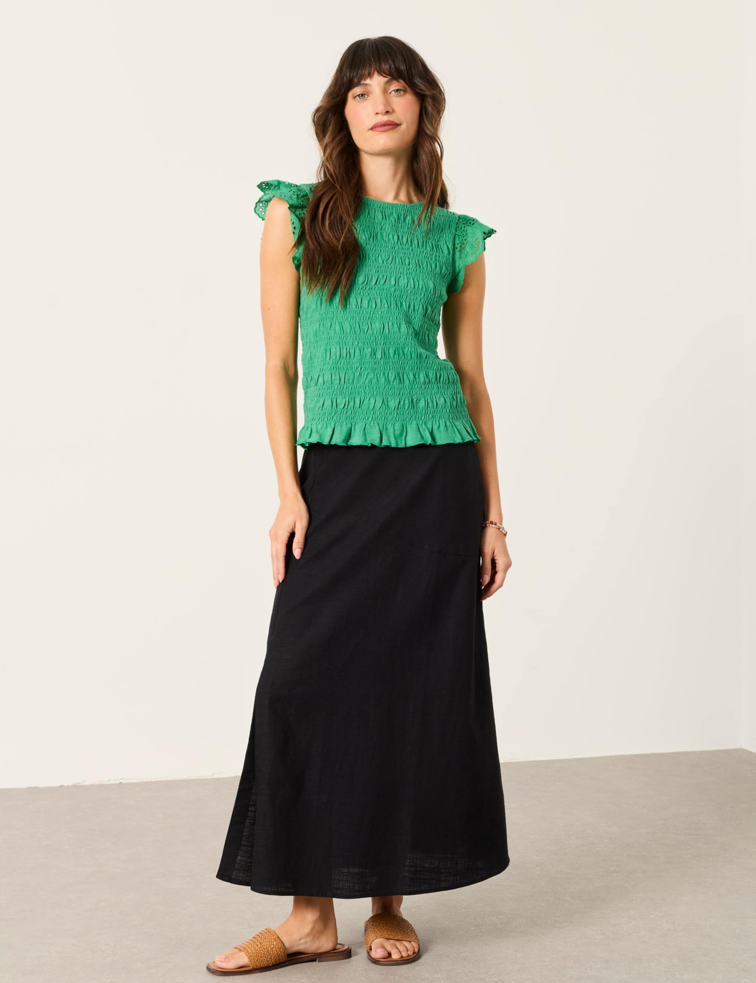 Cotton Blend Midi A-Line Skirt 4 of 6
