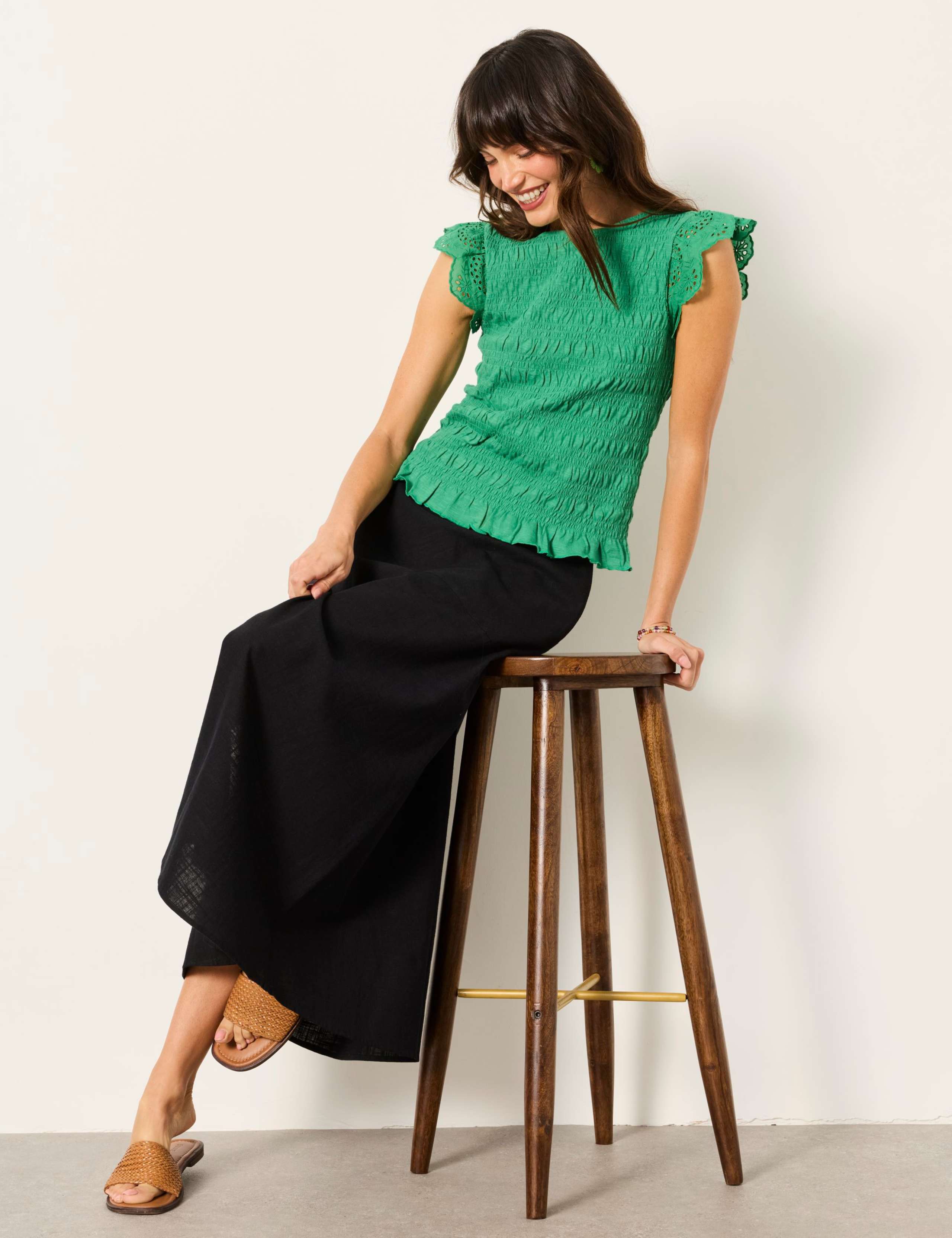 Cotton Blend Midi A-Line Skirt 5 of 6
