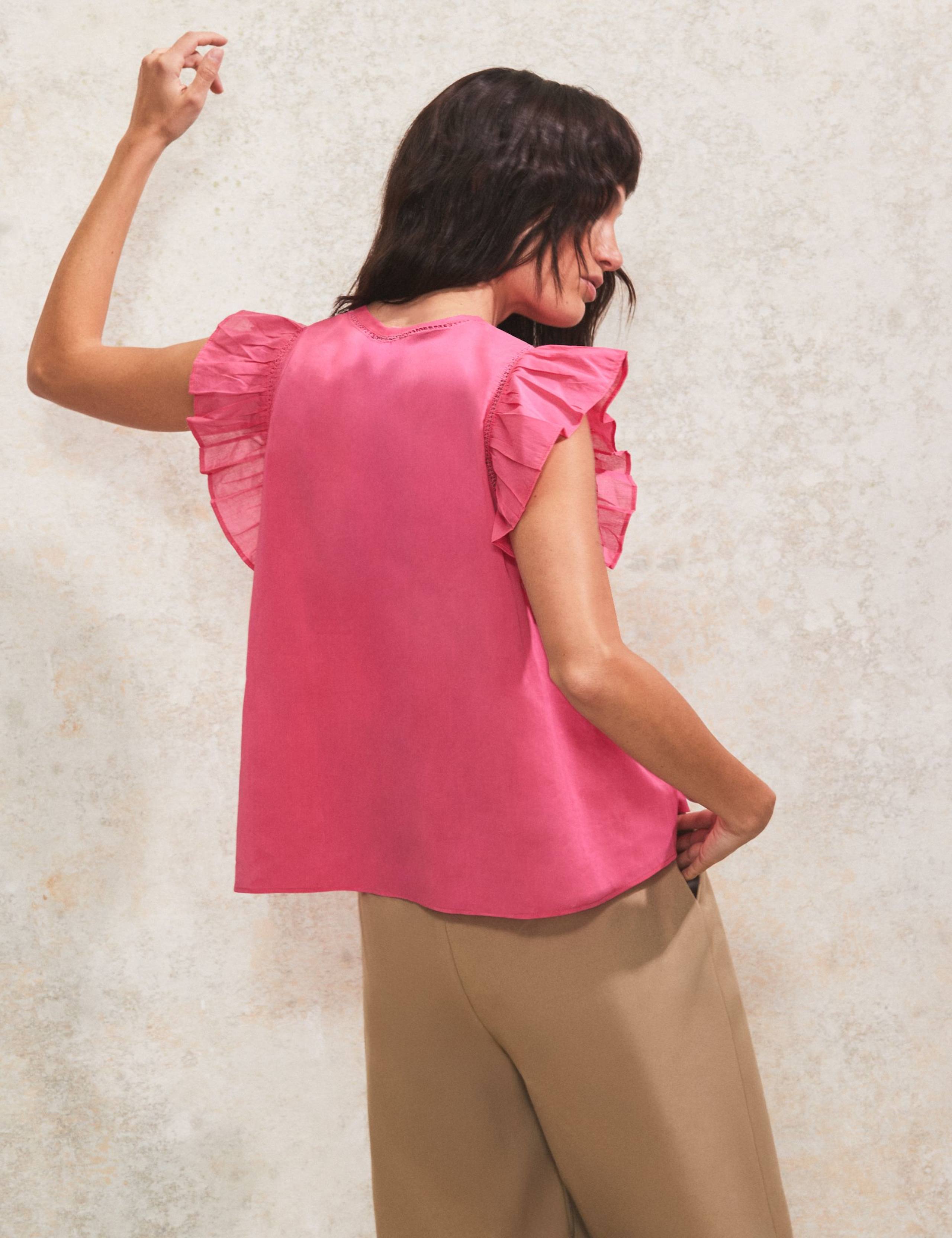 Pure Cotton V-Neck Frill Sleeve Relaxed Top 4 of 4