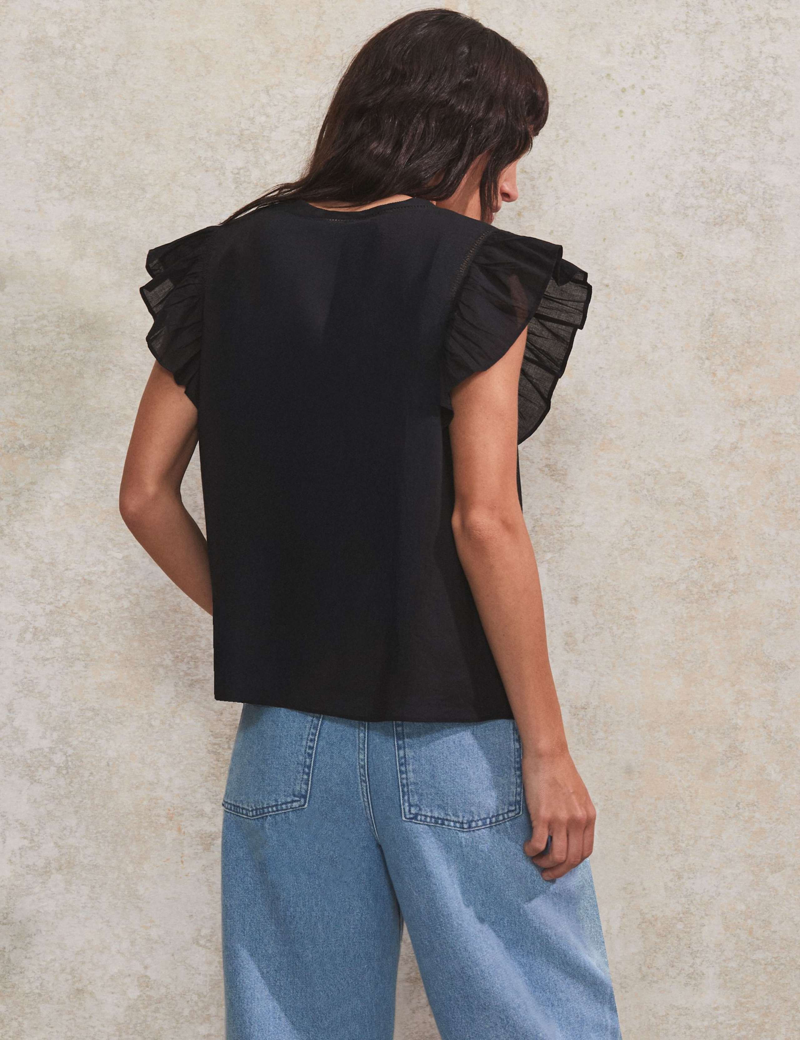 Pure Cotton V-Neck Frill Sleeve Relaxed Top 3 of 4