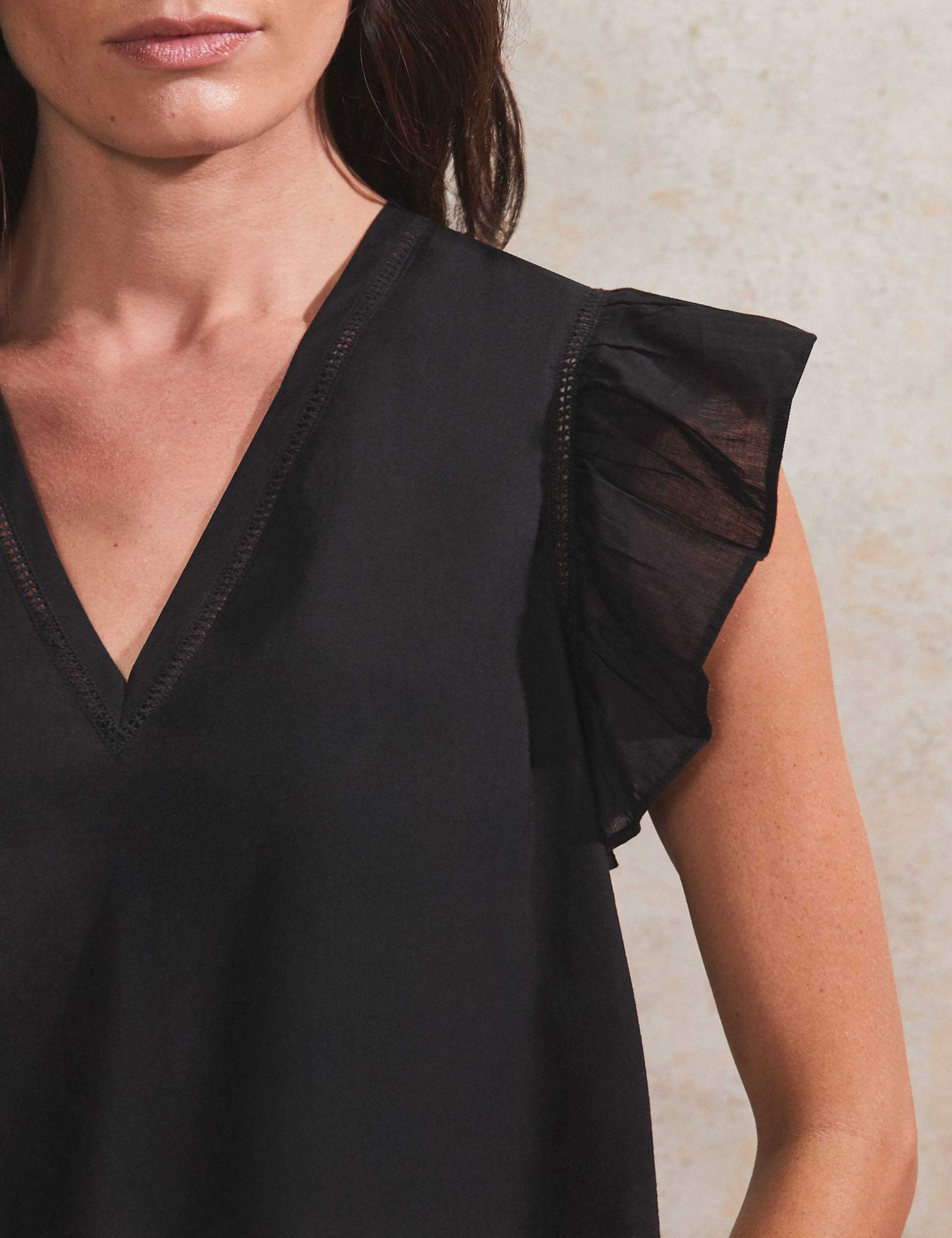 Pure Cotton V-Neck Frill Sleeve Relaxed Top 4 of 4