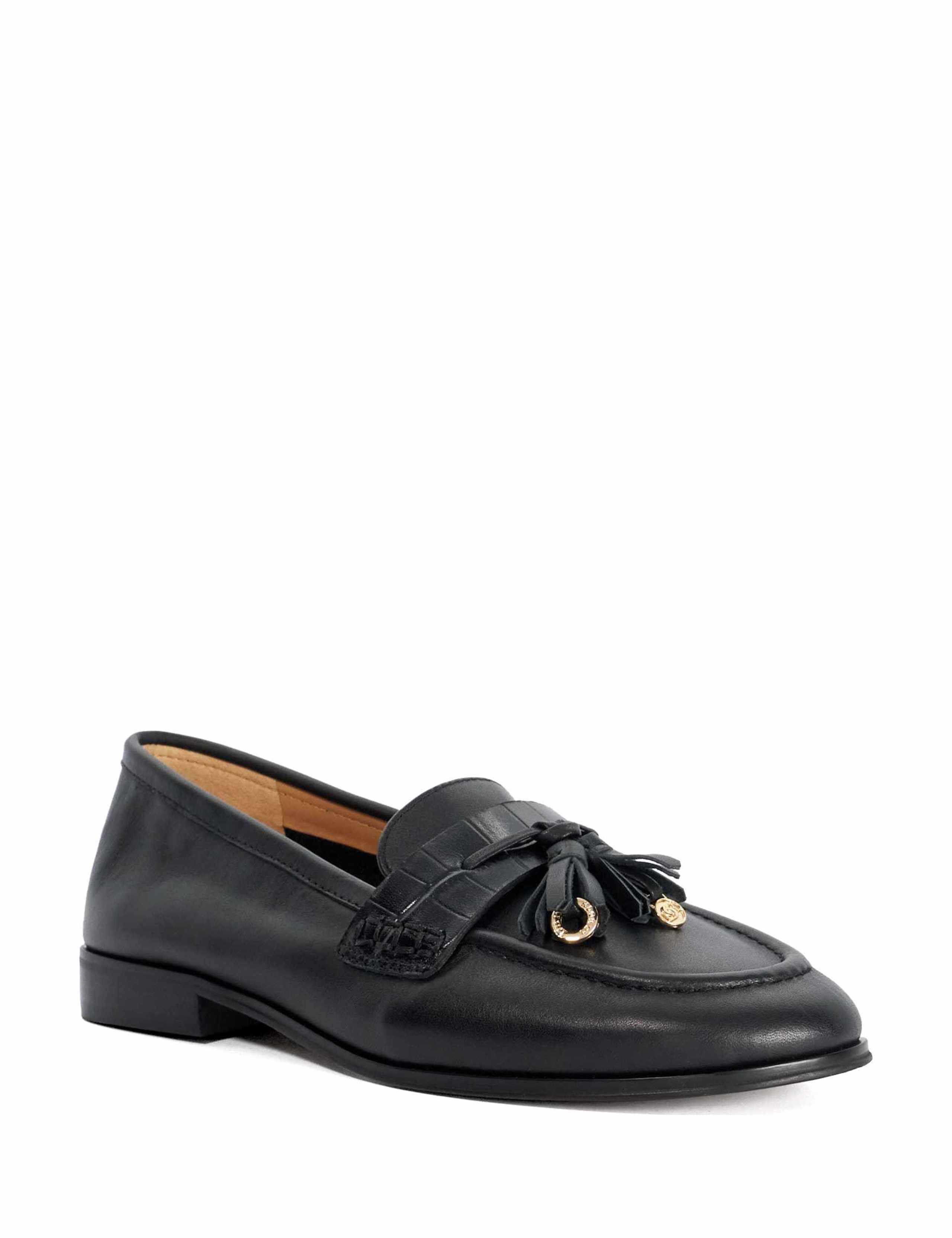 Leather Slip On Block Heel Loafers 3 of 5