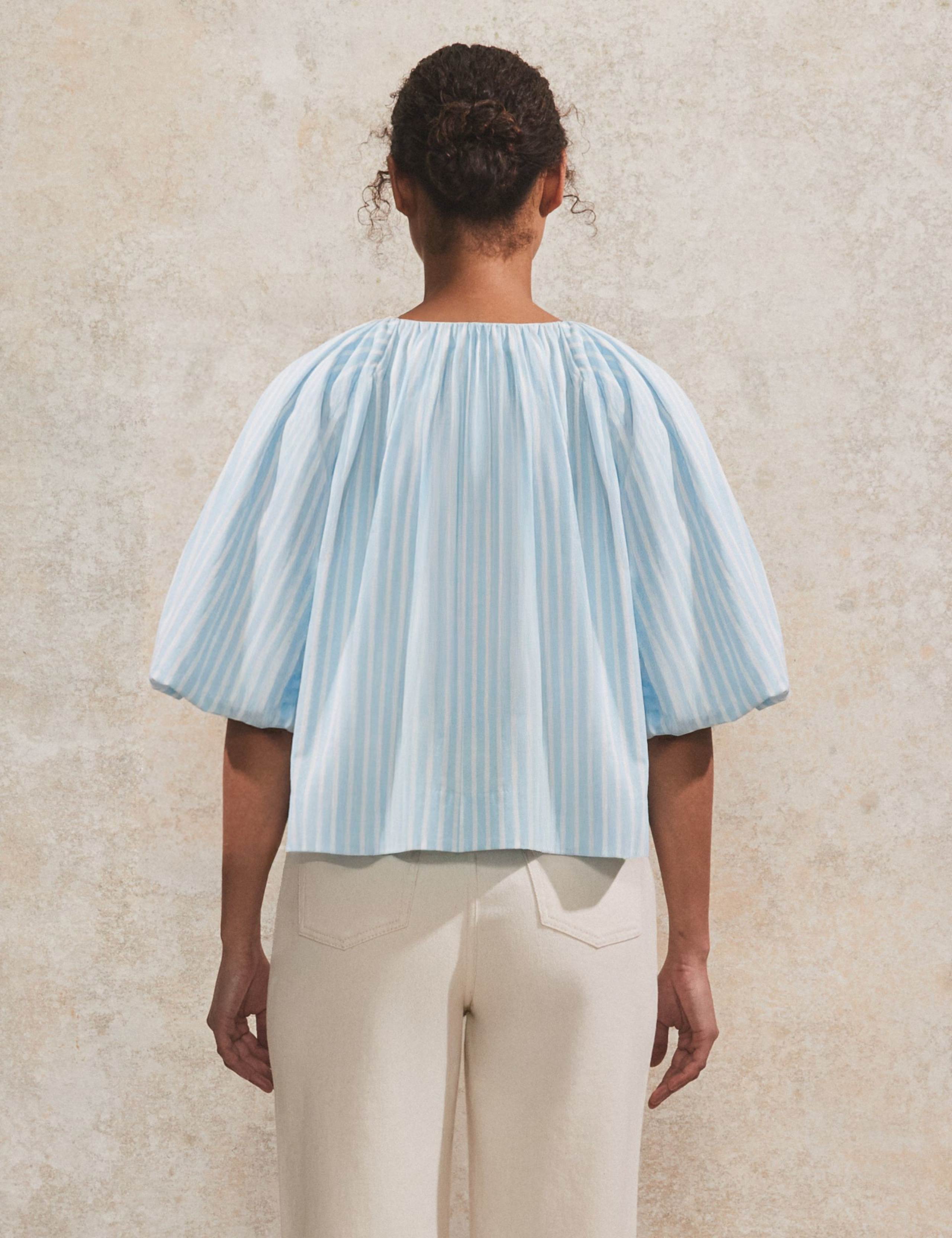 Pure Cotton Striped Puff Sleeve Blouse 3 of 4