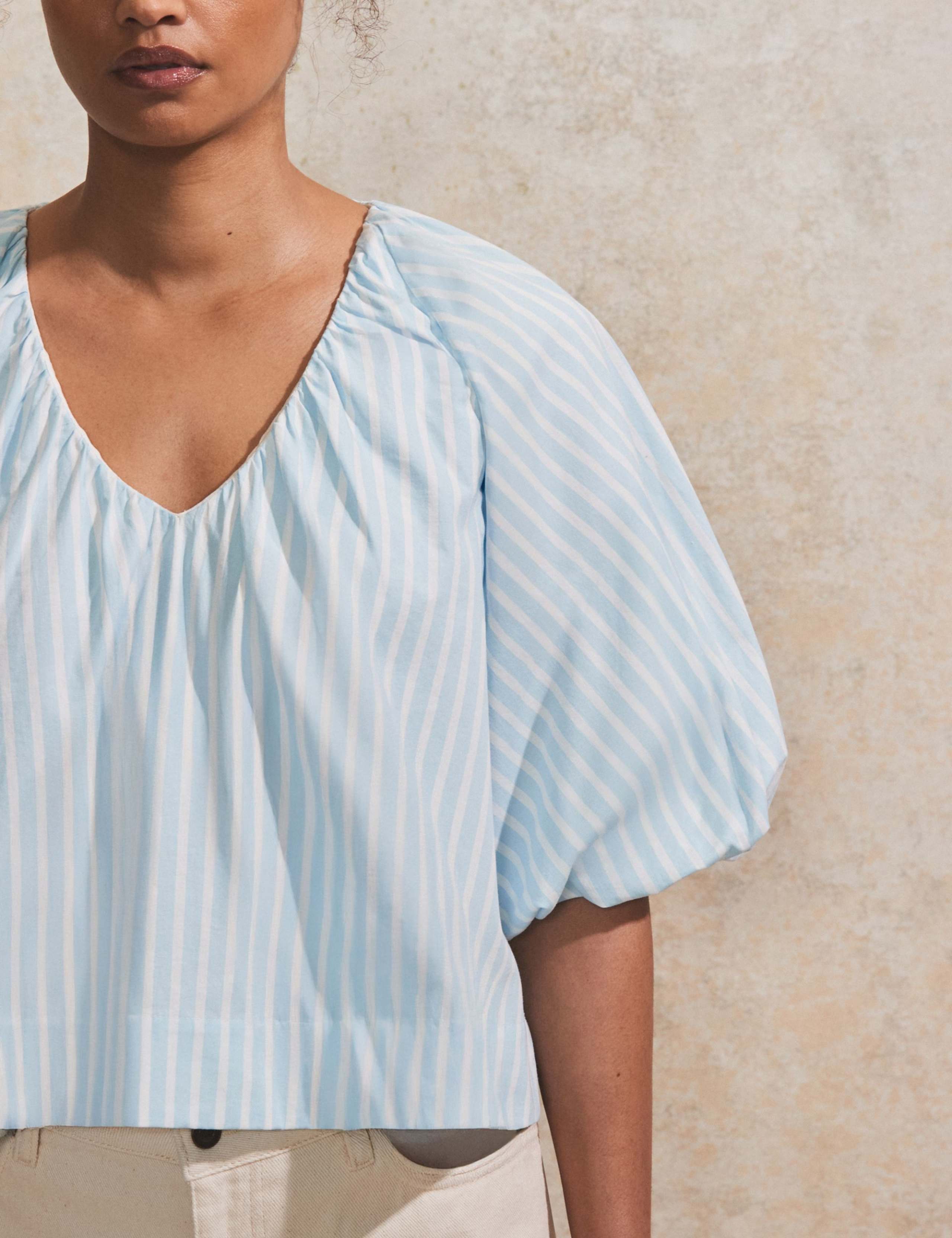 Pure Cotton Striped Puff Sleeve Blouse 4 of 4