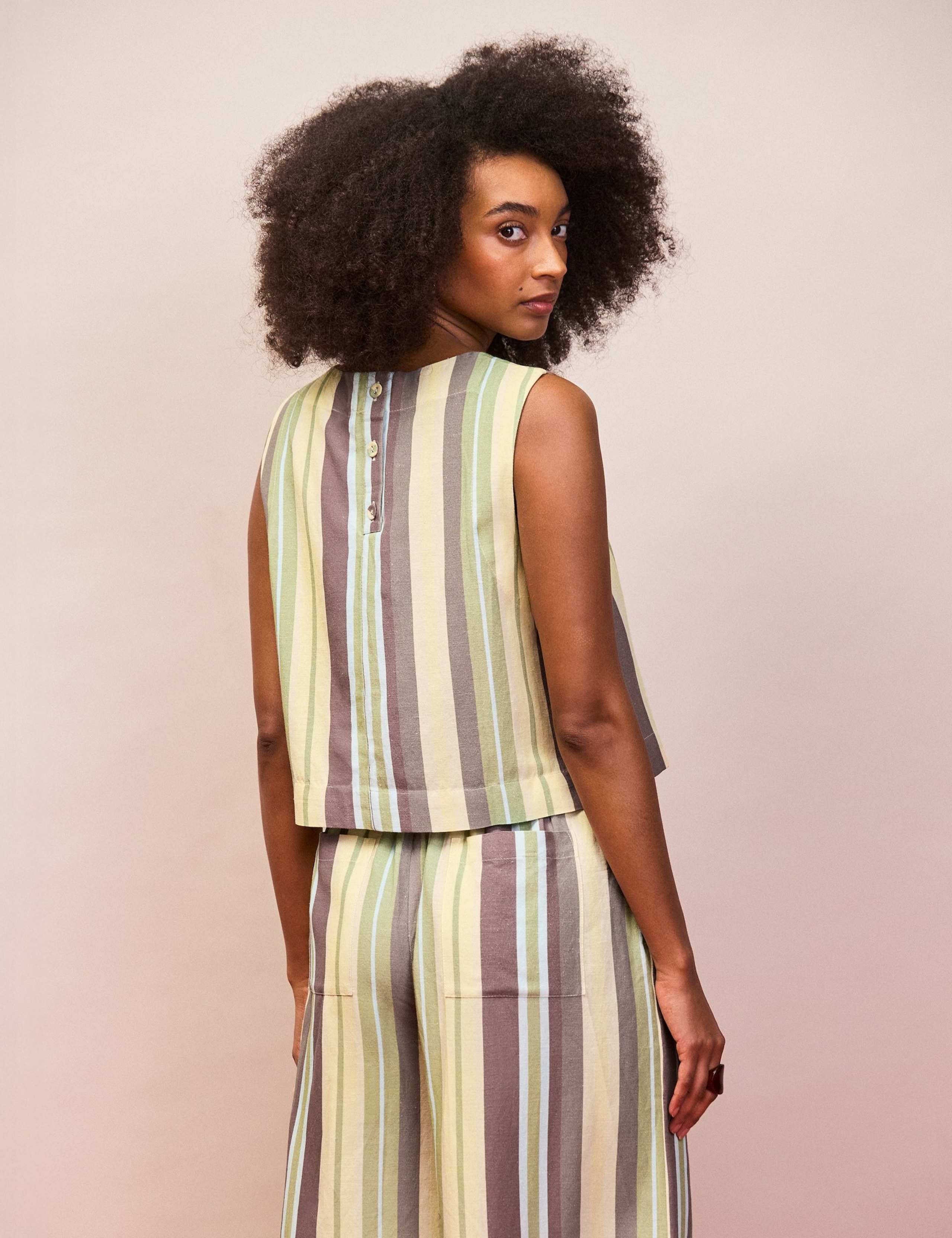 Cotton Blend Striped Top with Linen 3 of 4