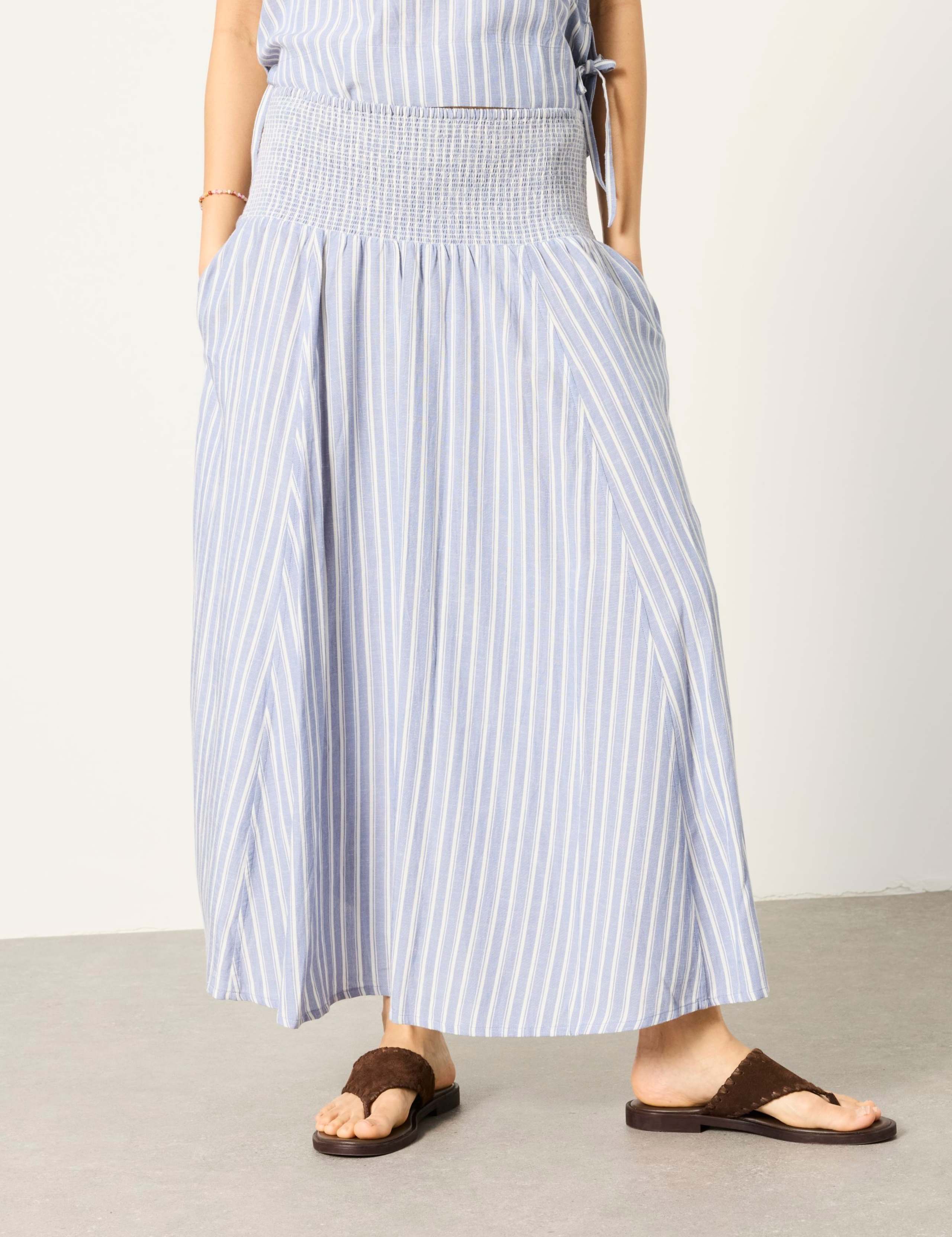 Striped Midi A-Line Skirt with Cotton 4 of 6
