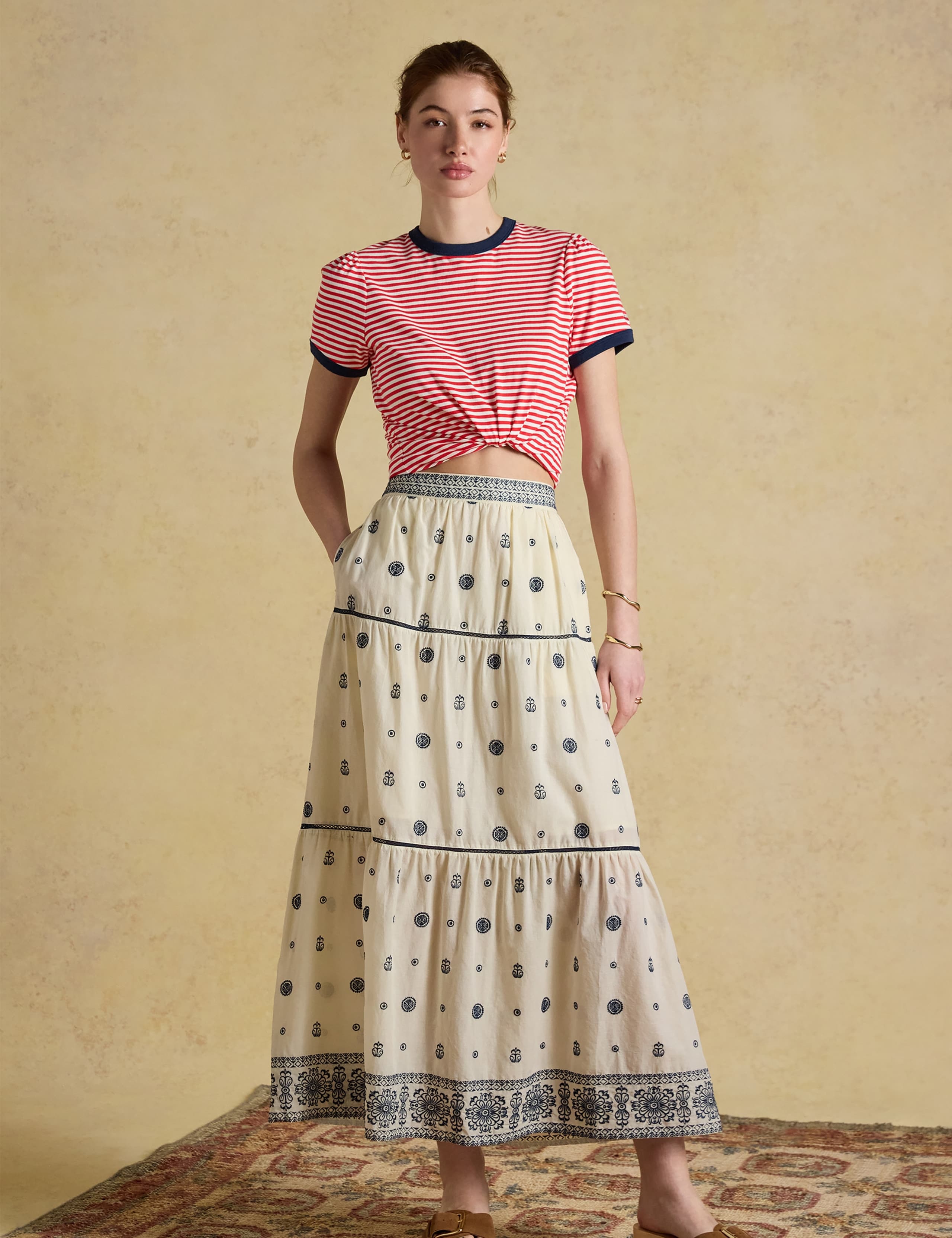 Pure Cotton Embroidered Midi Tiered Skirt 3 of 6