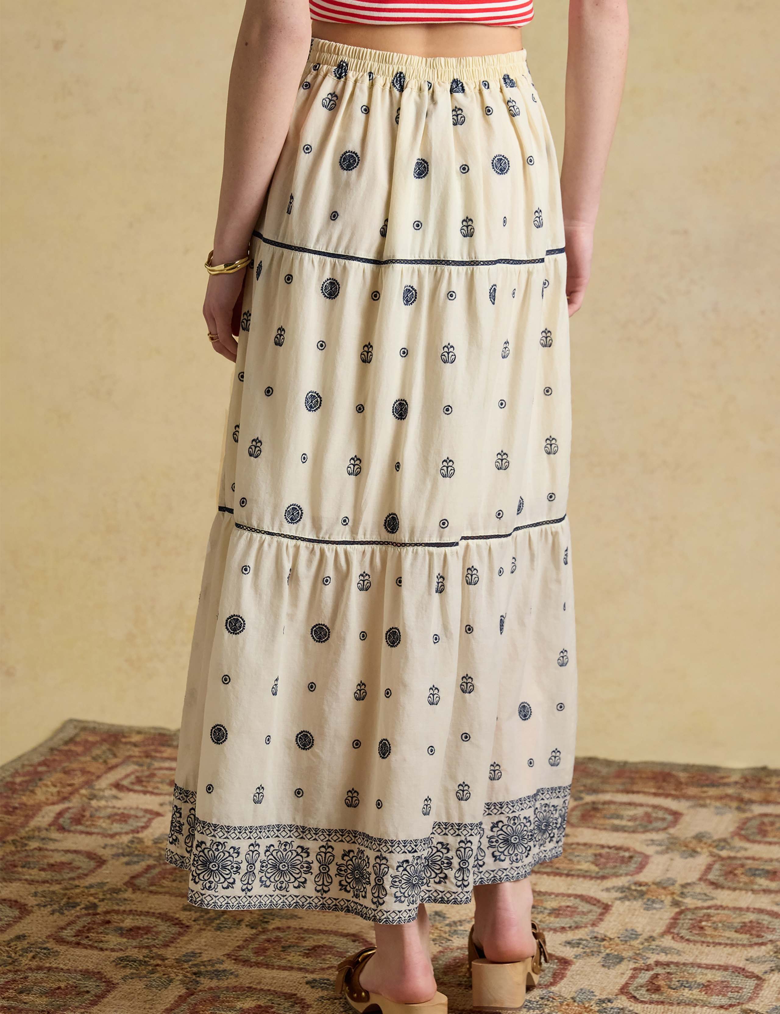Pure Cotton Embroidered Midi Tiered Skirt 4 of 6
