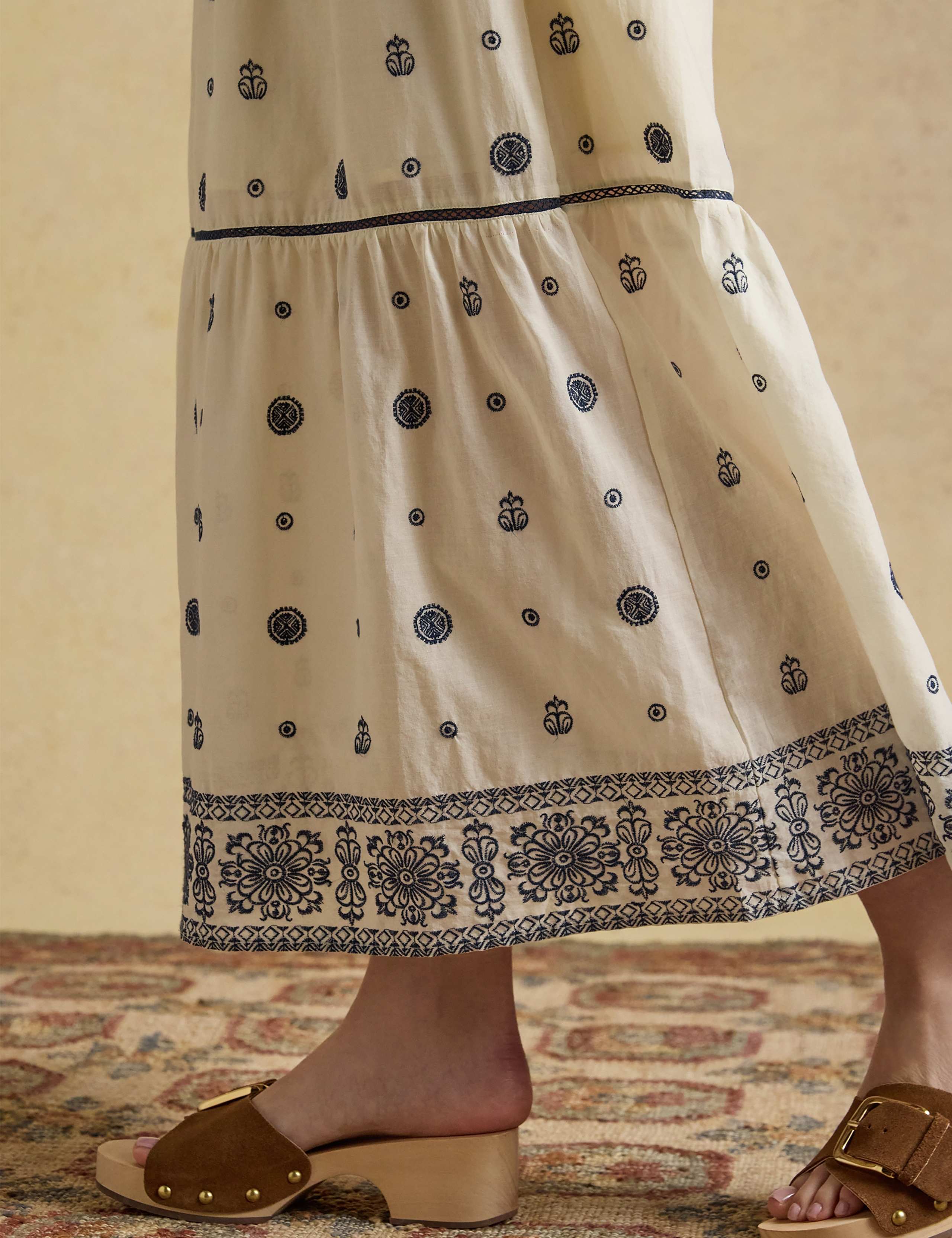 Pure Cotton Embroidered Midi Tiered Skirt 5 of 6