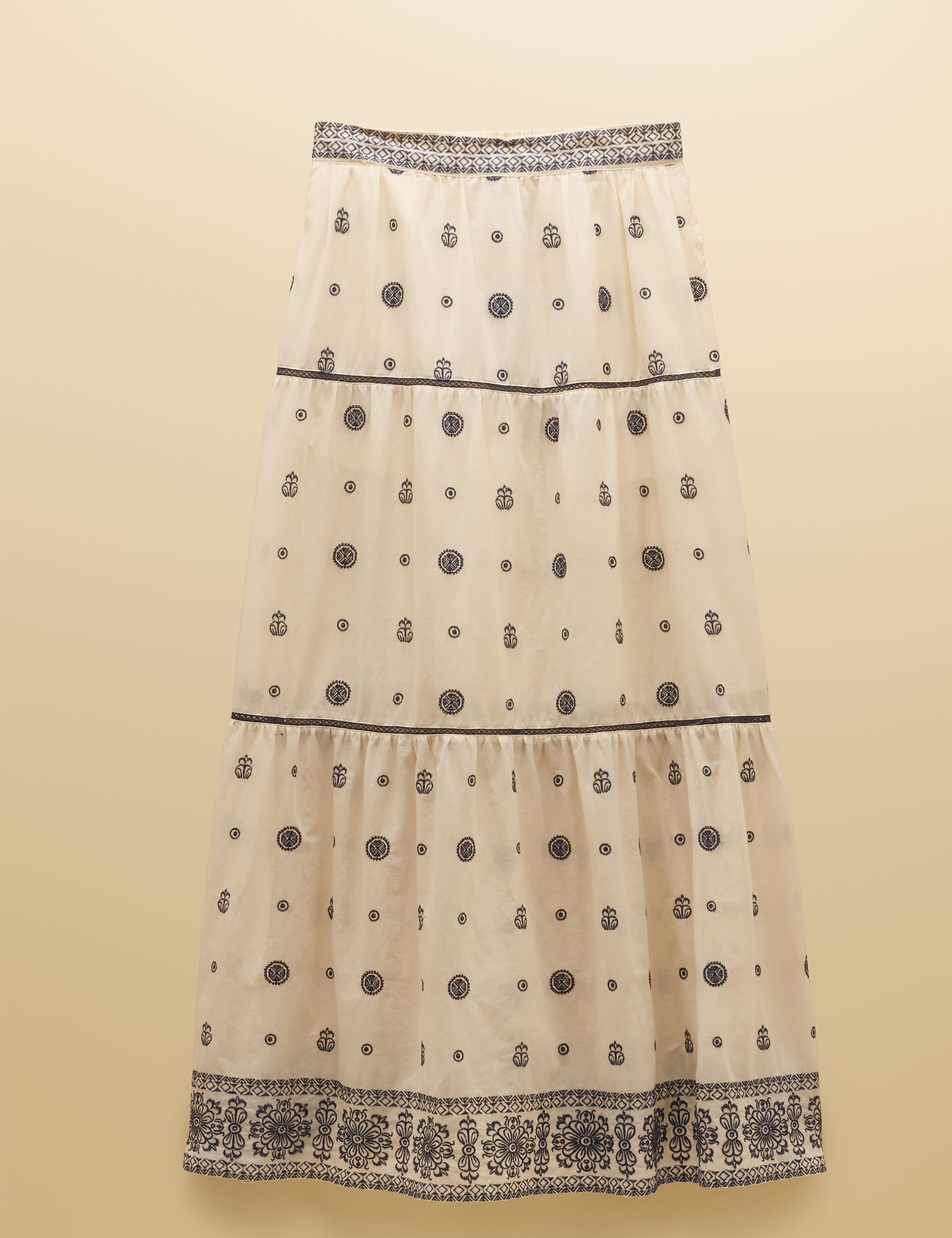 Pure Cotton Embroidered Midi Tiered Skirt 2 of 6