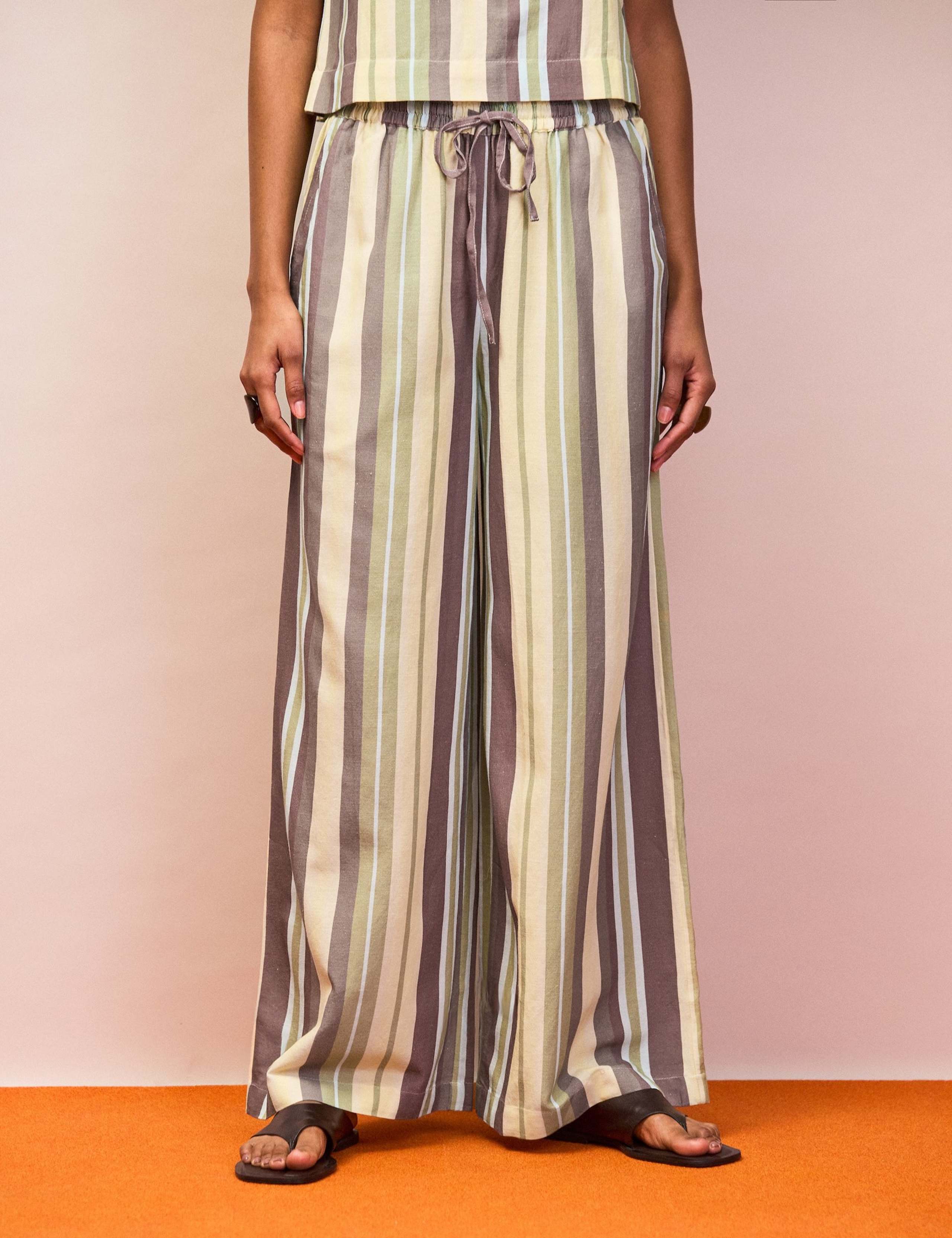 Cotton Blend Striped Wide Leg Trousers 2 of 4